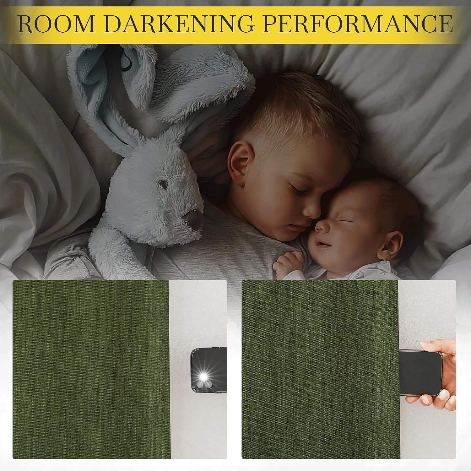 image:imageNICETOWN 2 Panels Faux Linen 100 Blackout Curtains for Living Room Rod PocketBack TabHook Belt Room Darkening Window Treatment with Liner Thermal Curtains for Bedroom Natural W50 x L96Forest Green