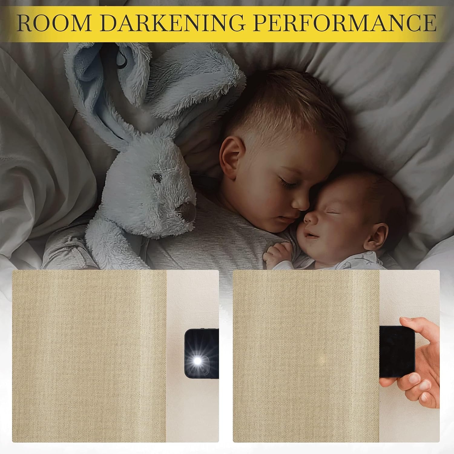 image:imageNICETOWN 2 Panels Faux Linen 100 Blackout Curtains for Living Room Rod PocketBack TabHook Belt Room Darkening Window Treatment with Liner Thermal Curtains for Bedroom Natural W50 x L96Oatmeal
