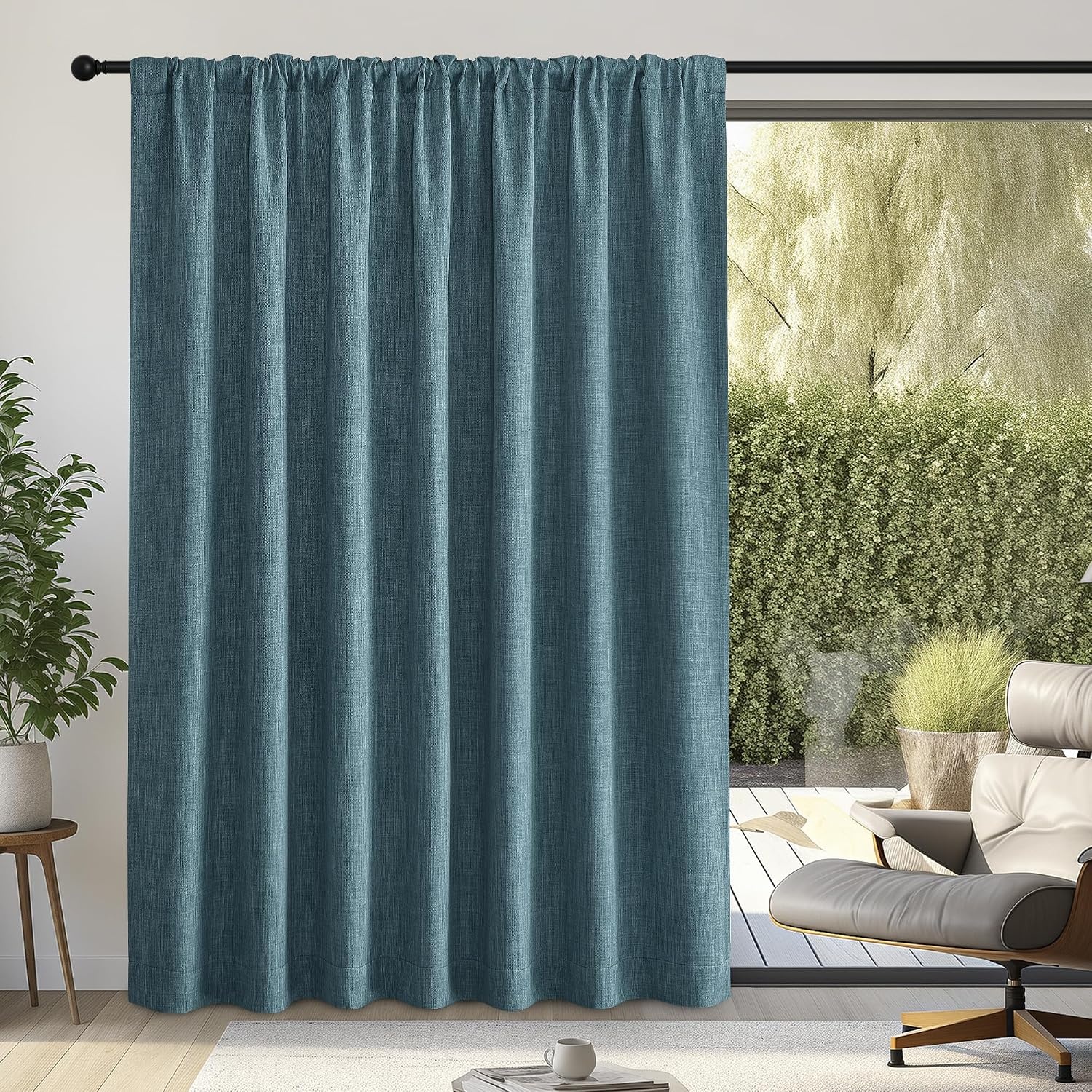 image:imageNICETOWN 2 Panels Faux Linen 100 Blackout Curtains for Living Room Rod PocketBack TabHook Belt Room Darkening Window Treatment with Liner Thermal Curtains for Bedroom Natural W50 x L96Greyish Blue