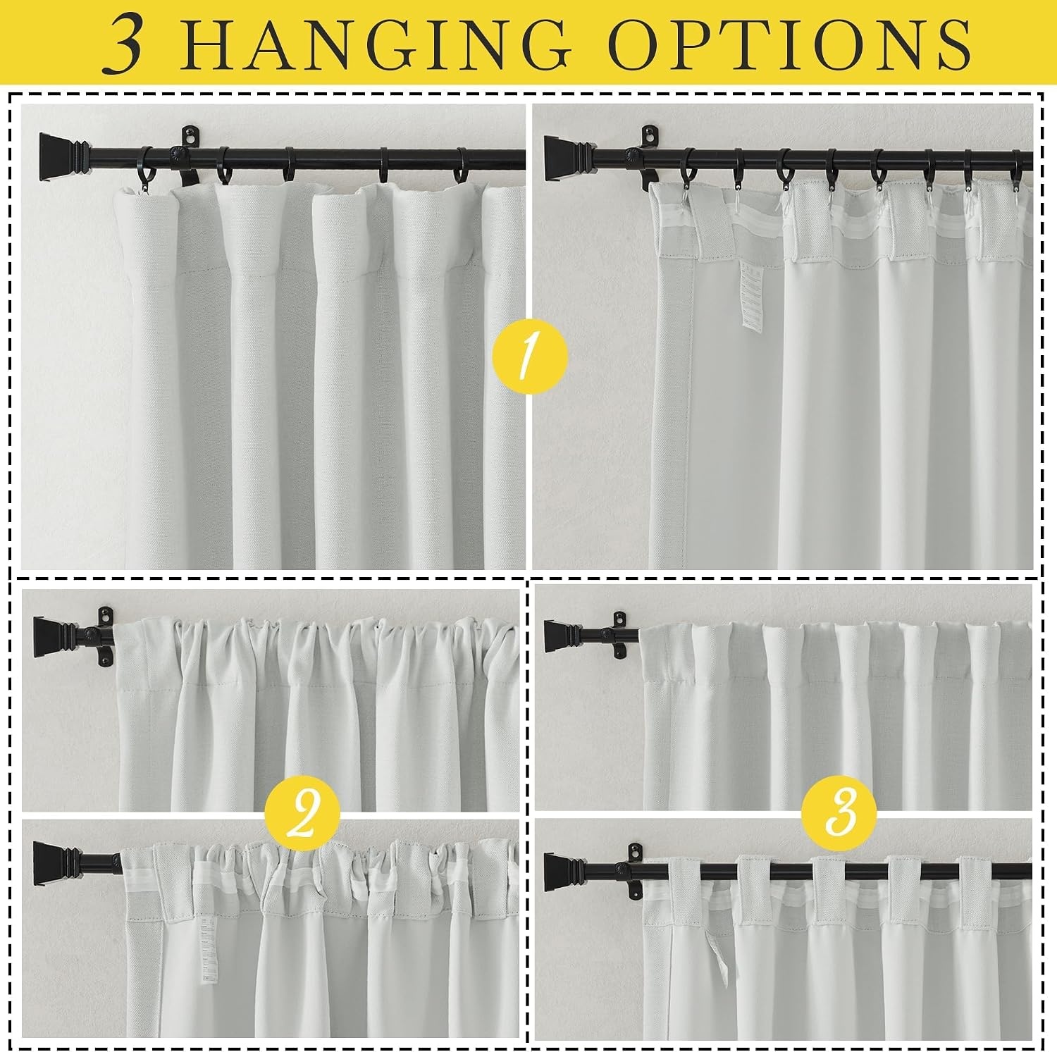image:imageNICETOWN 2 Panels Faux Linen 100 Blackout Curtains for Living Room Rod PocketBack TabHook Belt Room Darkening Window Treatment with Liner Thermal Curtains for Bedroom Natural W50 x L96Greyish White