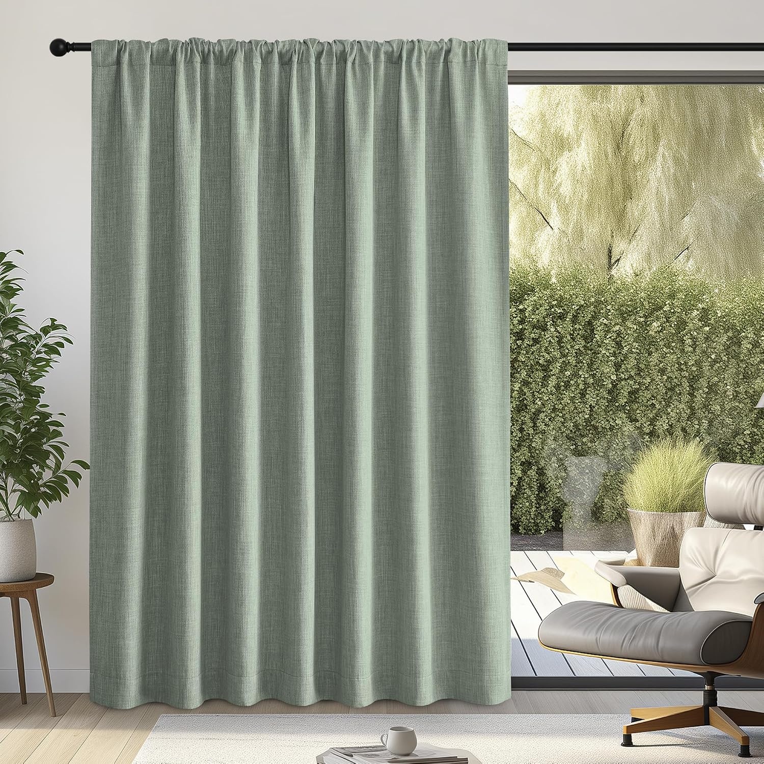 image:imageNICETOWN 2 Panels Faux Linen 100 Blackout Curtains for Living Room Rod PocketBack TabHook Belt Room Darkening Window Treatment with Liner Thermal Curtains for Bedroom Natural W50 x L96Sage Green