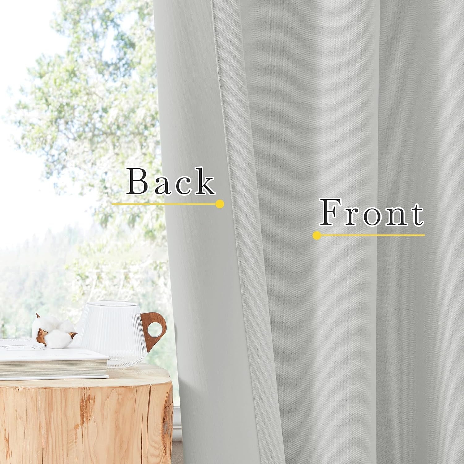 image:imageNICETOWN 2 Panels Faux Linen 100 Blackout Curtains for Living Room Rod PocketBack TabHook Belt Room Darkening Window Treatment with Liner Thermal Curtains for Bedroom Natural W50 x L96Greyish White