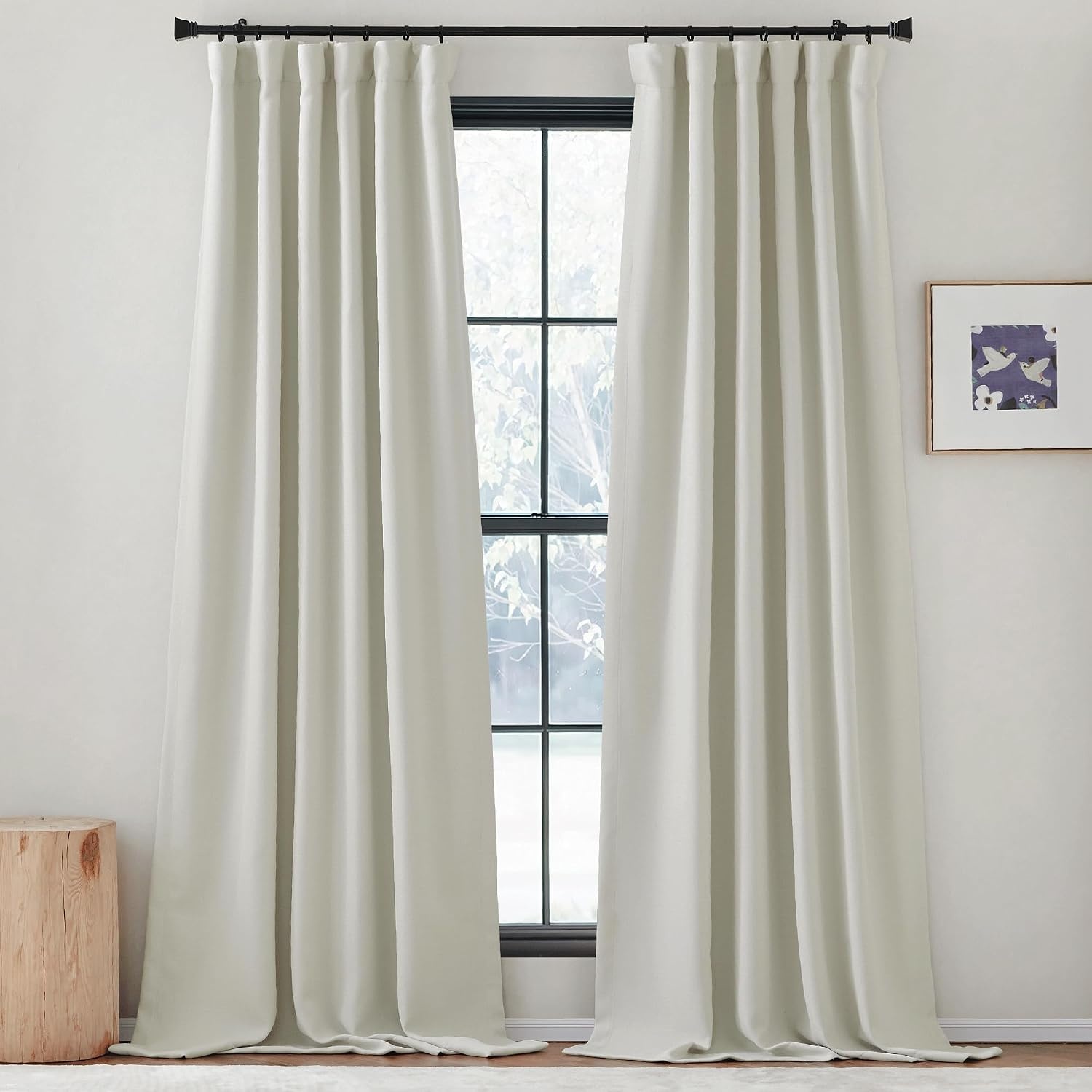 image:imageNICETOWN 2 Panels Faux Linen 100 Blackout Curtains for Living Room Rod PocketBack TabHook Belt Room Darkening Window Treatment with Liner Thermal Curtains for Bedroom Natural W50 x L96Natural