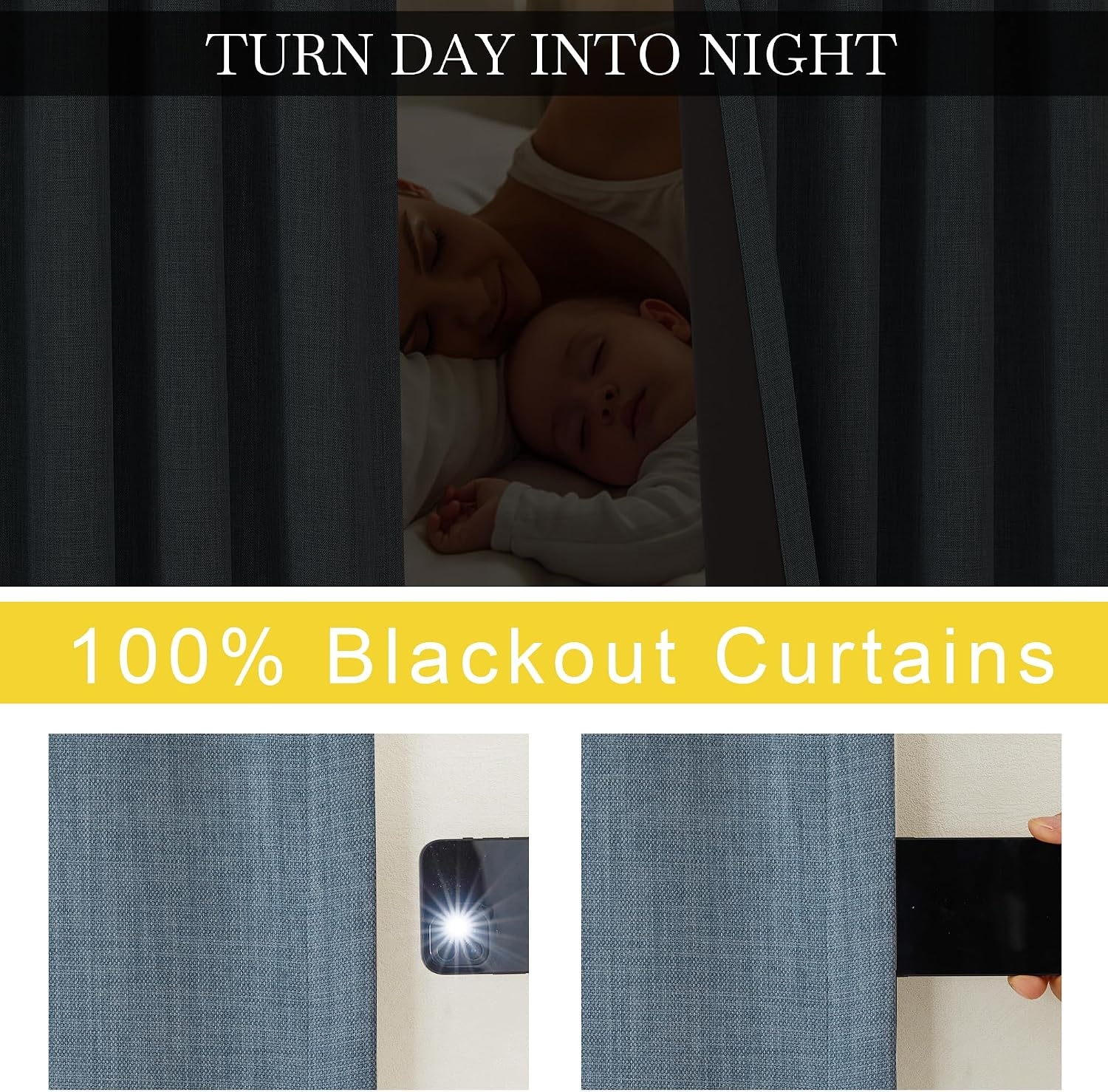 image:imageNICETOWN 2 Panels Faux Linen 100 Blackout Curtains for Living Room Rod PocketBack TabHook Belt Room Darkening Window Treatment with Liner Thermal Curtains for Bedroom Natural W50 x L96100 Blackout Mist Blue