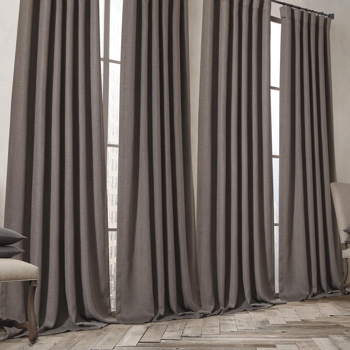 image:imageNICETOWN 2 Panels Faux Linen 100 Blackout Curtains for Living Room Rod PocketBack TabHook Belt Room Darkening Window Treatment with Liner Thermal Curtains for Bedroom Natural W50 x L96Brown