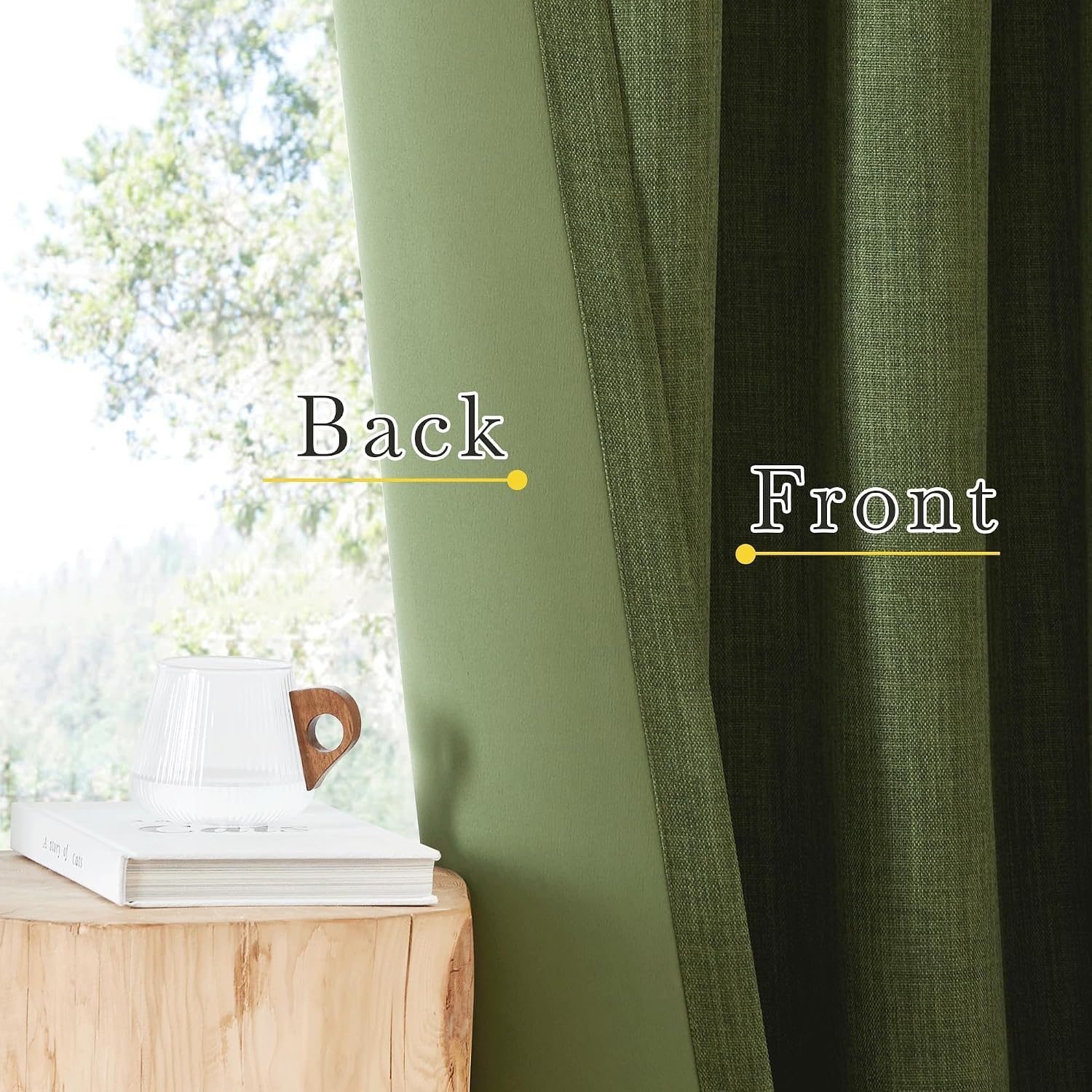 image:imageNICETOWN 2 Panels Faux Linen 100 Blackout Curtains for Living Room Rod PocketBack TabHook Belt Room Darkening Window Treatment with Liner Thermal Curtains for Bedroom Natural W50 x L96Forest Green