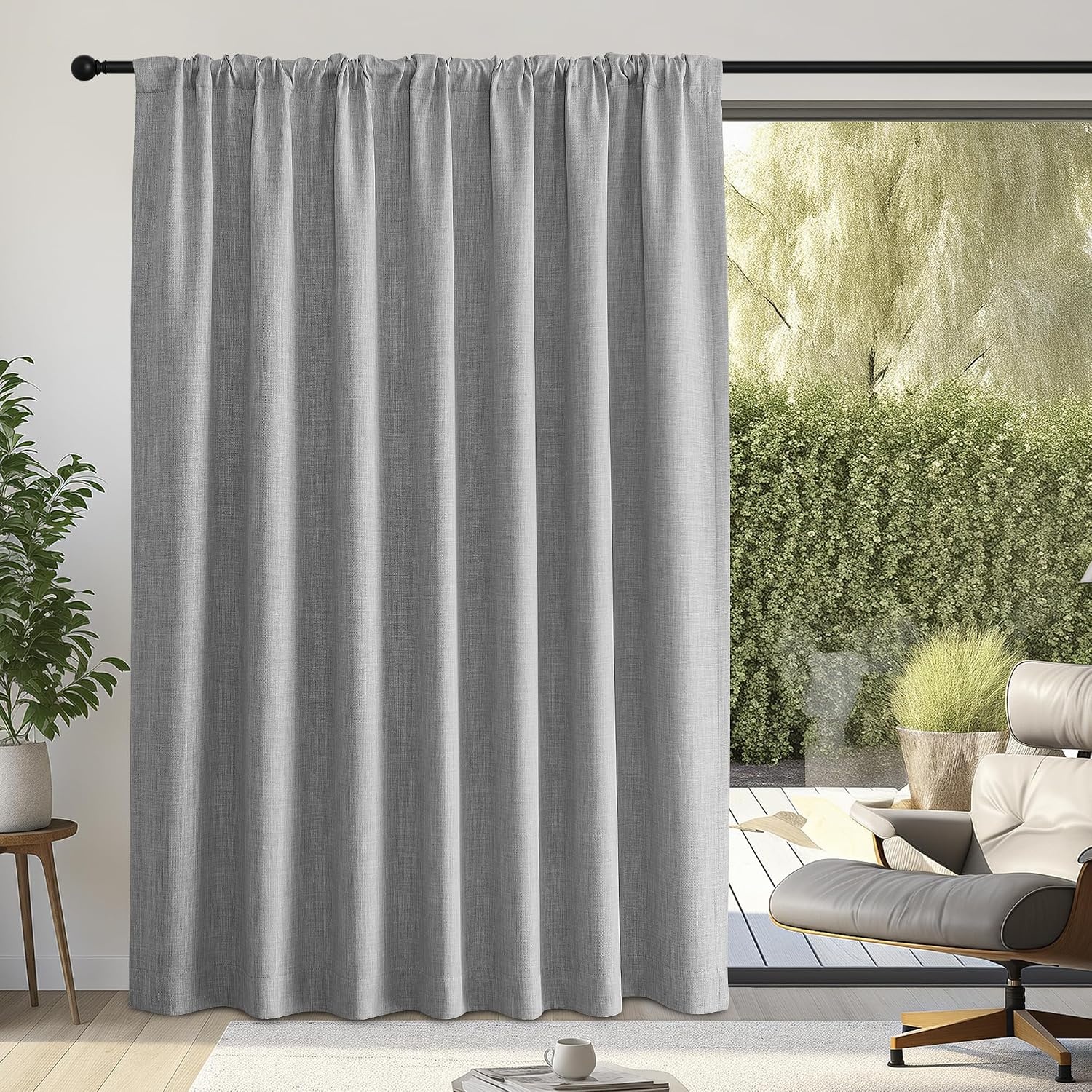 image:imageNICETOWN 2 Panels Faux Linen 100 Blackout Curtains for Living Room Rod PocketBack TabHook Belt Room Darkening Window Treatment with Liner Thermal Curtains for Bedroom Natural W50 x L96Light Grey