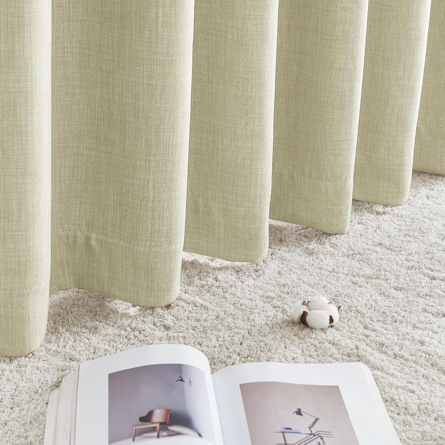 image:imageNICETOWN 2 Panels Faux Linen 100 Blackout Curtains for Living Room Rod PocketBack TabHook Belt Room Darkening Window Treatment with Liner Thermal Curtains for Bedroom Natural W50 x L96Beige