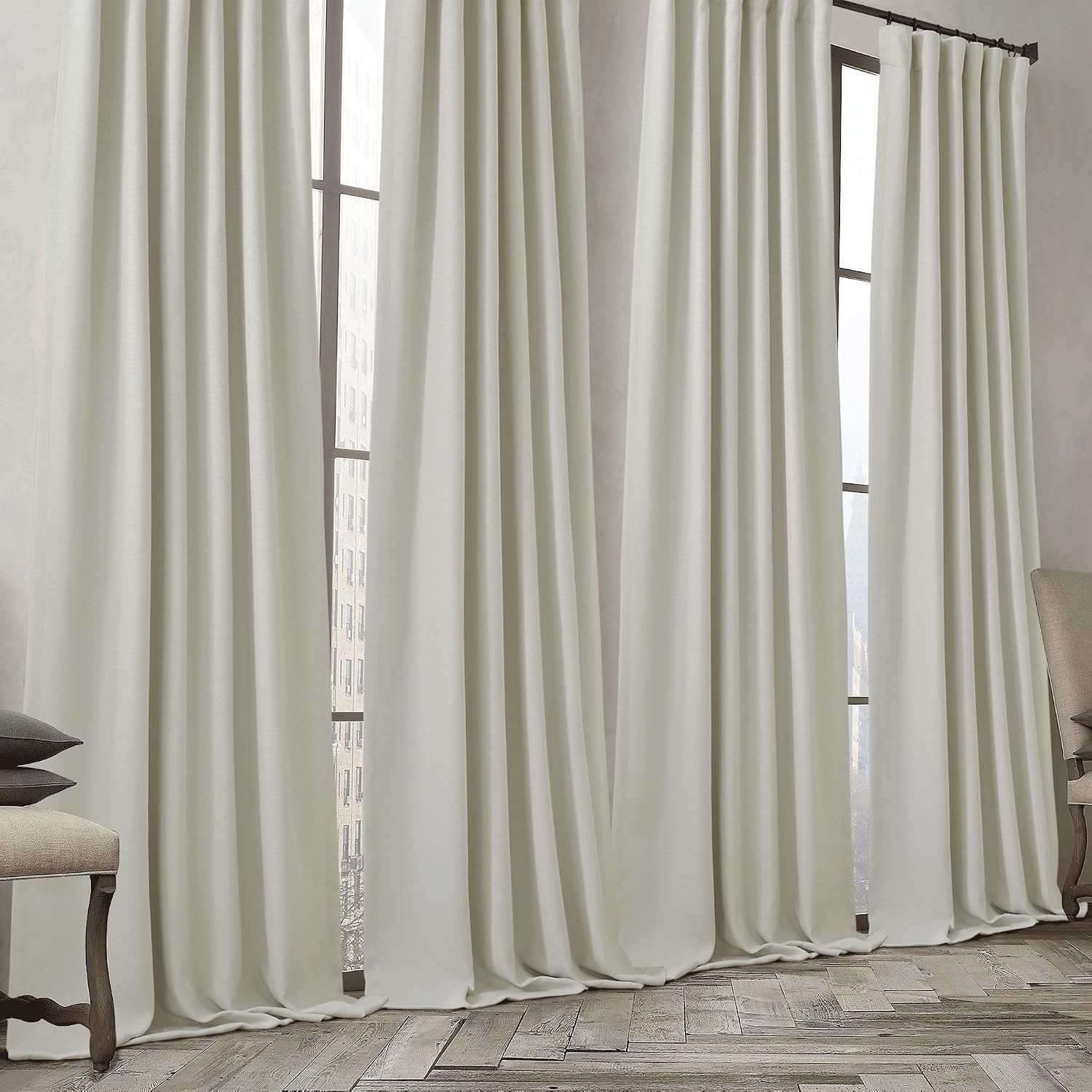image:imageNICETOWN 2 Panels Faux Linen 100 Blackout Curtains for Living Room Rod PocketBack TabHook Belt Room Darkening Window Treatment with Liner Thermal Curtains for Bedroom Natural W50 x L96Natural
