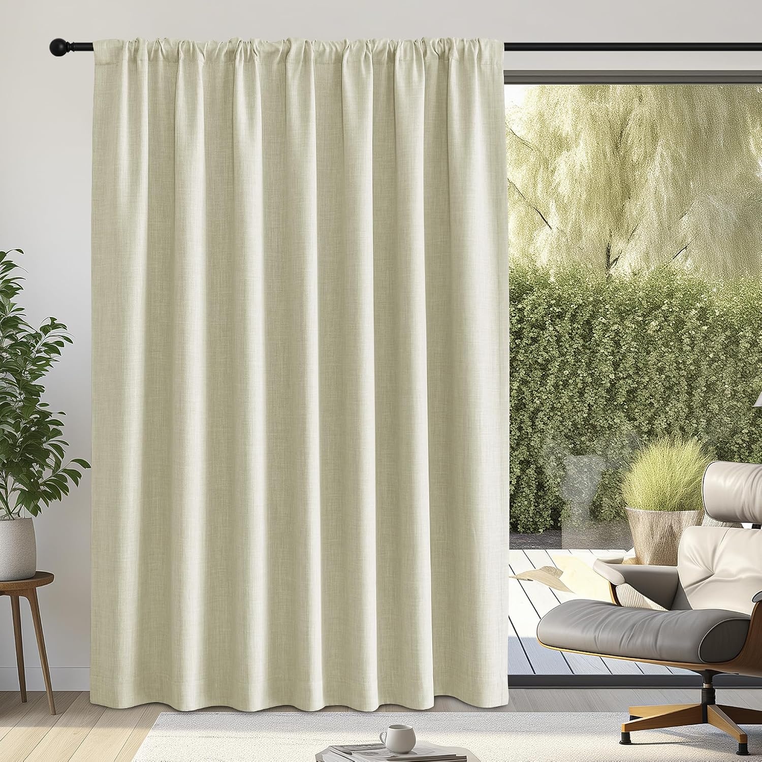 image:imageNICETOWN 2 Panels Faux Linen 100 Blackout Curtains for Living Room Rod PocketBack TabHook Belt Room Darkening Window Treatment with Liner Thermal Curtains for Bedroom Natural W50 x L96Beige