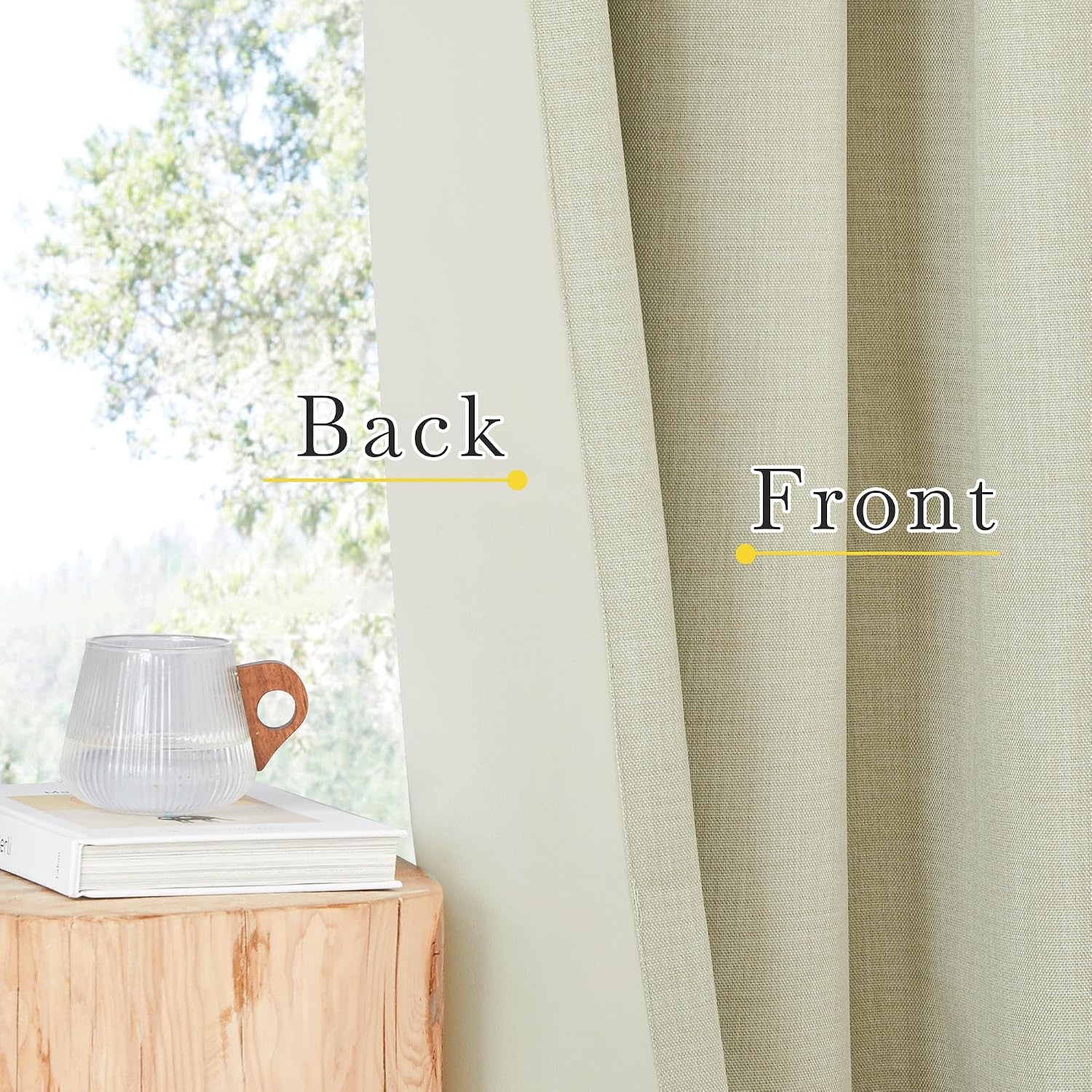 image:imageNICETOWN 2 Panels Faux Linen 100 Blackout Curtains for Living Room Rod PocketBack TabHook Belt Room Darkening Window Treatment with Liner Thermal Curtains for Bedroom Natural W50 x L96Beige