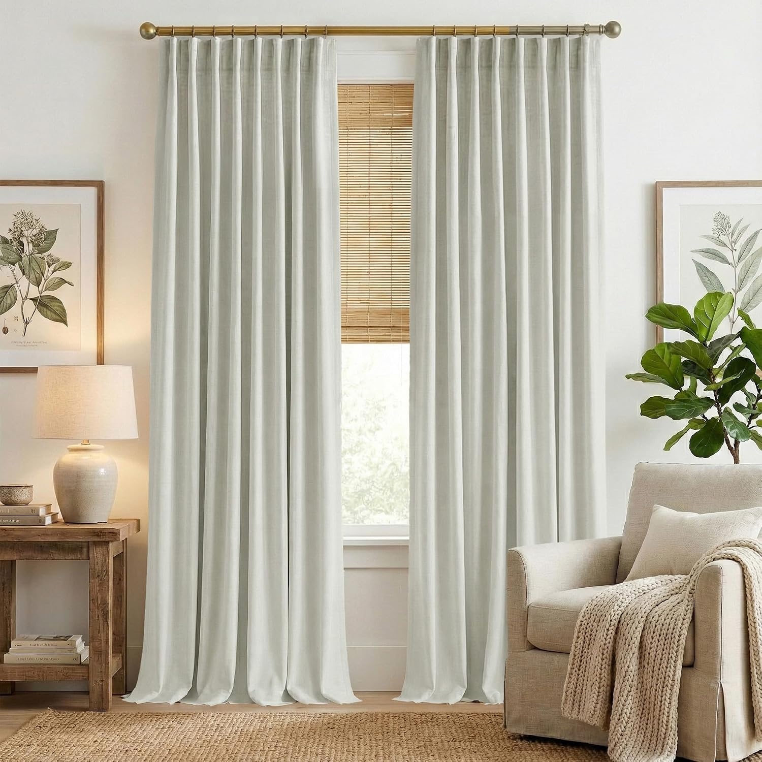 image:imageNICETOWN 2 Panels Faux Linen 100 Blackout Curtains for Living Room Rod PocketBack TabHook Belt Room Darkening Window Treatment with Liner Thermal Curtains for Bedroom Natural W50 x L96Natural