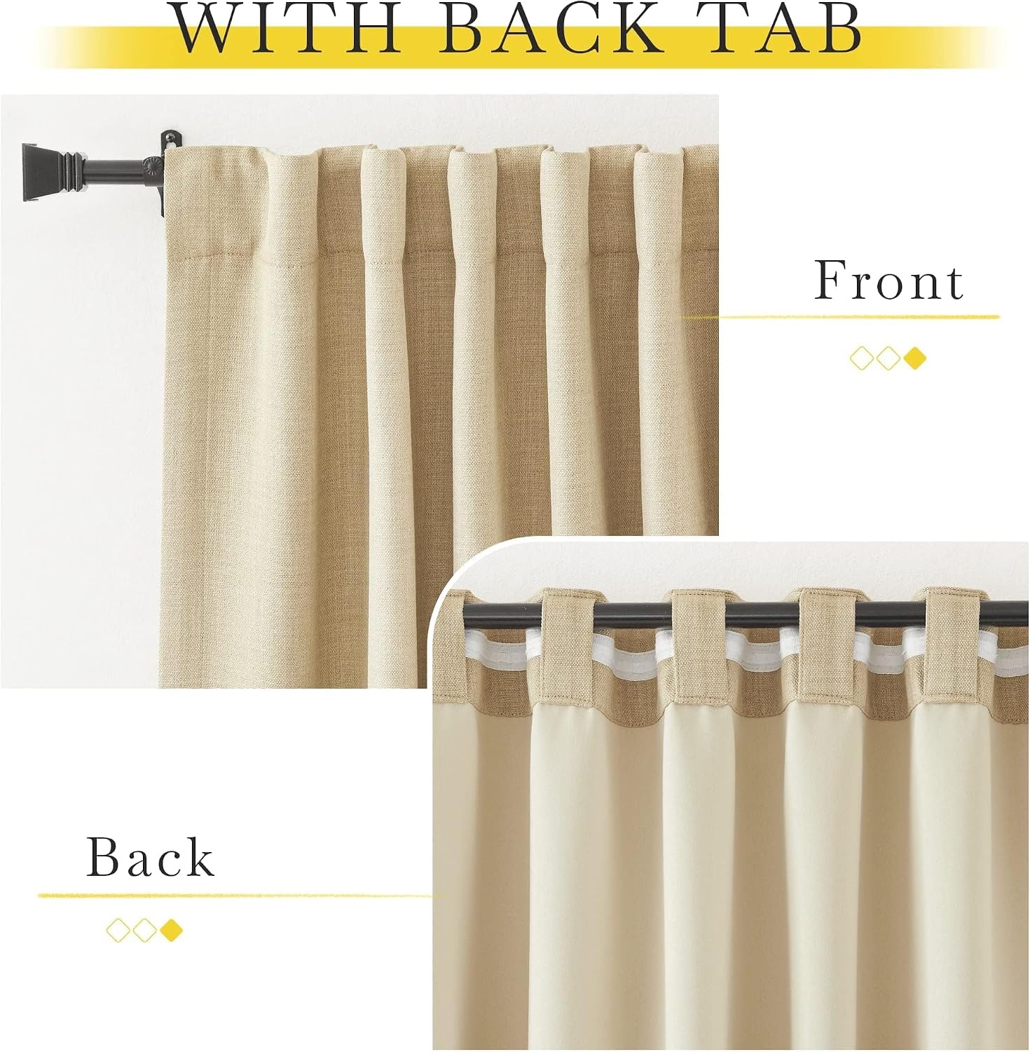 image:imageNICETOWN 2 Panels Faux Linen 100 Blackout Curtains for Living Room Rod PocketBack TabHook Belt Room Darkening Window Treatment with Liner Thermal Curtains for Bedroom Natural W50 x L96Oatmeal