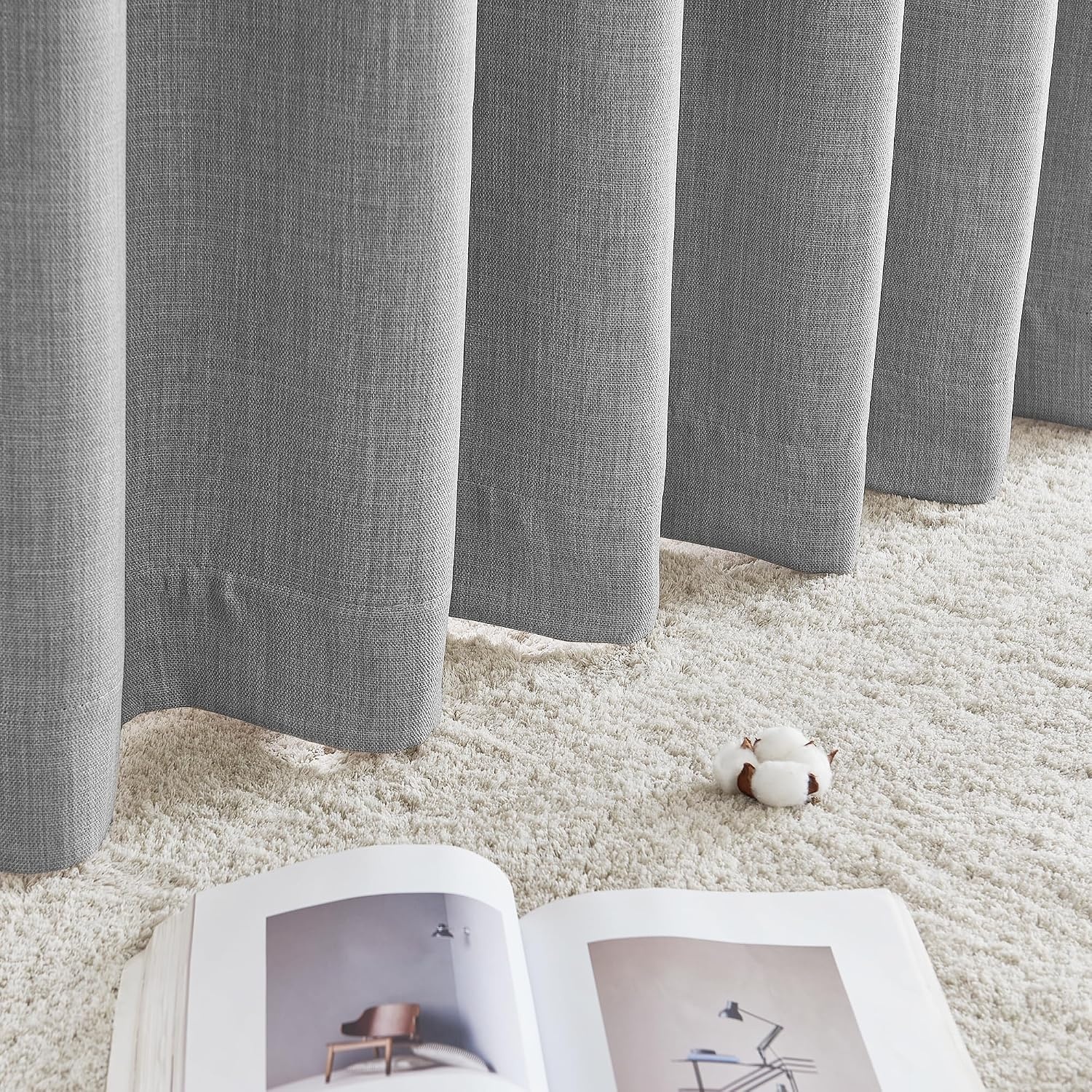image:imageNICETOWN 2 Panels Faux Linen 100 Blackout Curtains for Living Room Rod PocketBack TabHook Belt Room Darkening Window Treatment with Liner Thermal Curtains for Bedroom Natural W50 x L96Light Grey