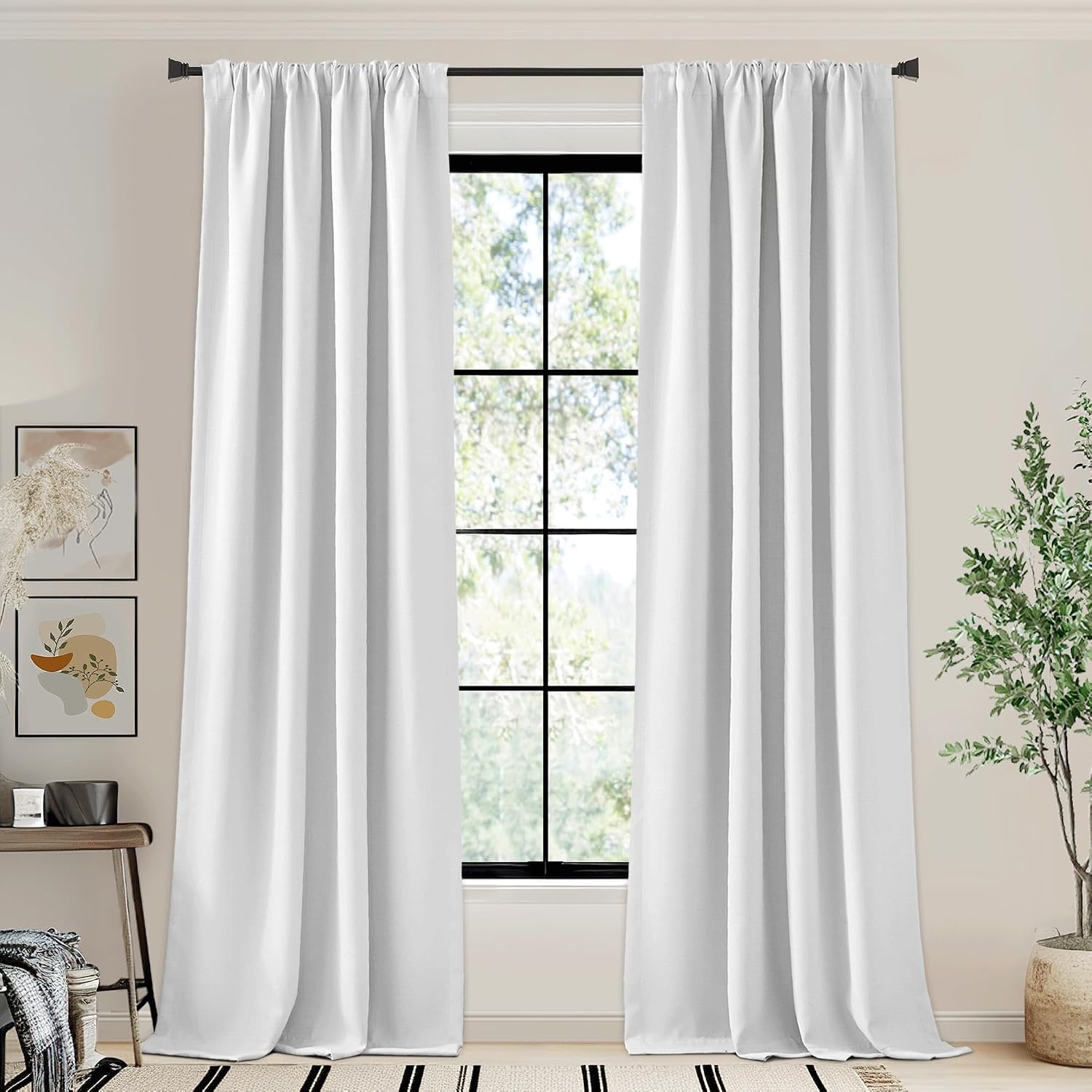 image:imageNICETOWN 2 Panels Faux Linen 100 Blackout Curtains for Living Room Rod PocketBack TabHook Belt Room Darkening Window Treatment with Liner Thermal Curtains for Bedroom Natural W50 x L96Greyish White