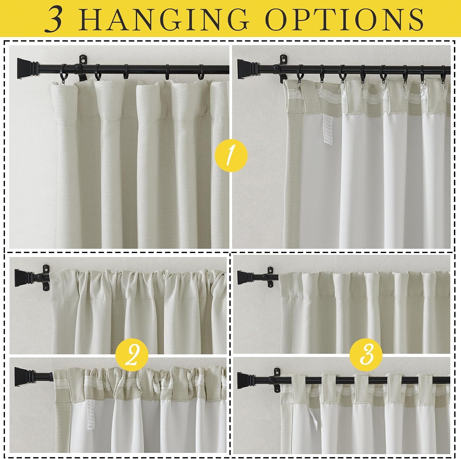 image:imageNICETOWN 2 Panels Faux Linen 100 Blackout Curtains for Living Room Rod PocketBack TabHook Belt Room Darkening Window Treatment with Liner Thermal Curtains for Bedroom Natural W50 x L96Natural