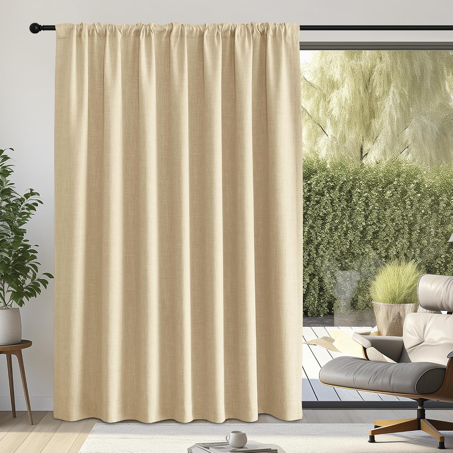 image:imageNICETOWN 2 Panels Faux Linen 100 Blackout Curtains for Living Room Rod PocketBack TabHook Belt Room Darkening Window Treatment with Liner Thermal Curtains for Bedroom Natural W50 x L96Oatmeal