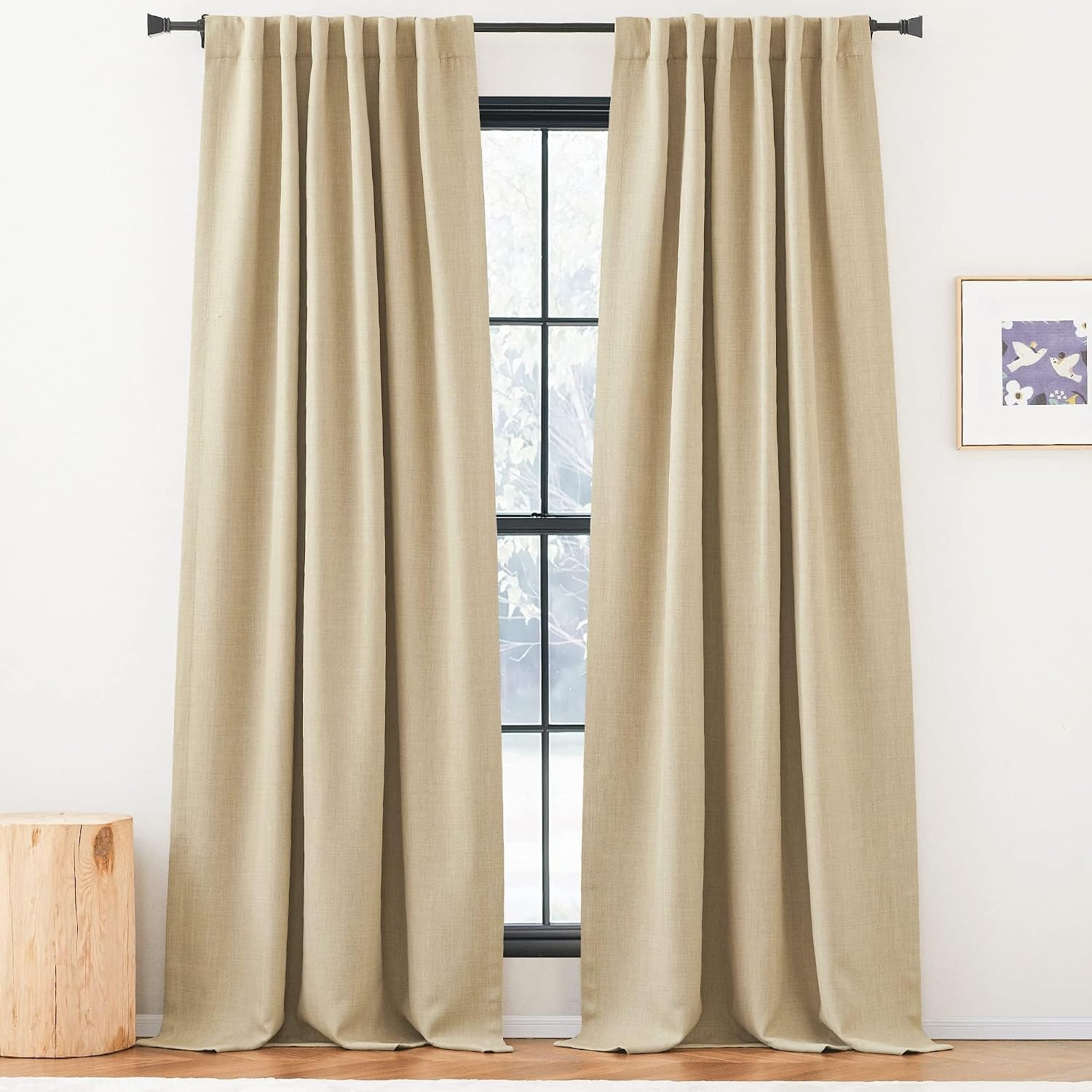 image:imageNICETOWN 2 Panels Faux Linen 100 Blackout Curtains for Living Room Rod PocketBack TabHook Belt Room Darkening Window Treatment with Liner Thermal Curtains for Bedroom Natural W50 x L96Oatmeal