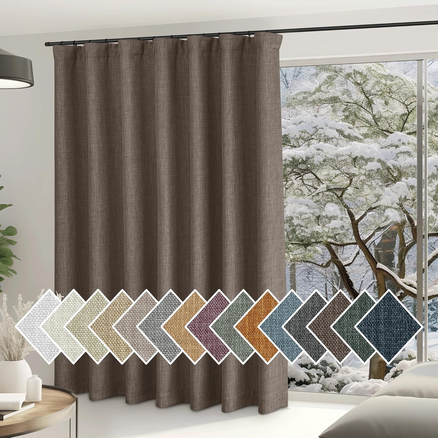image:imageNICETOWN 2 Panels Faux Linen 100 Blackout Curtains for Living Room Rod PocketBack TabHook Belt Room Darkening Window Treatment with Liner Thermal Curtains for Bedroom Natural W50 x L96Brown