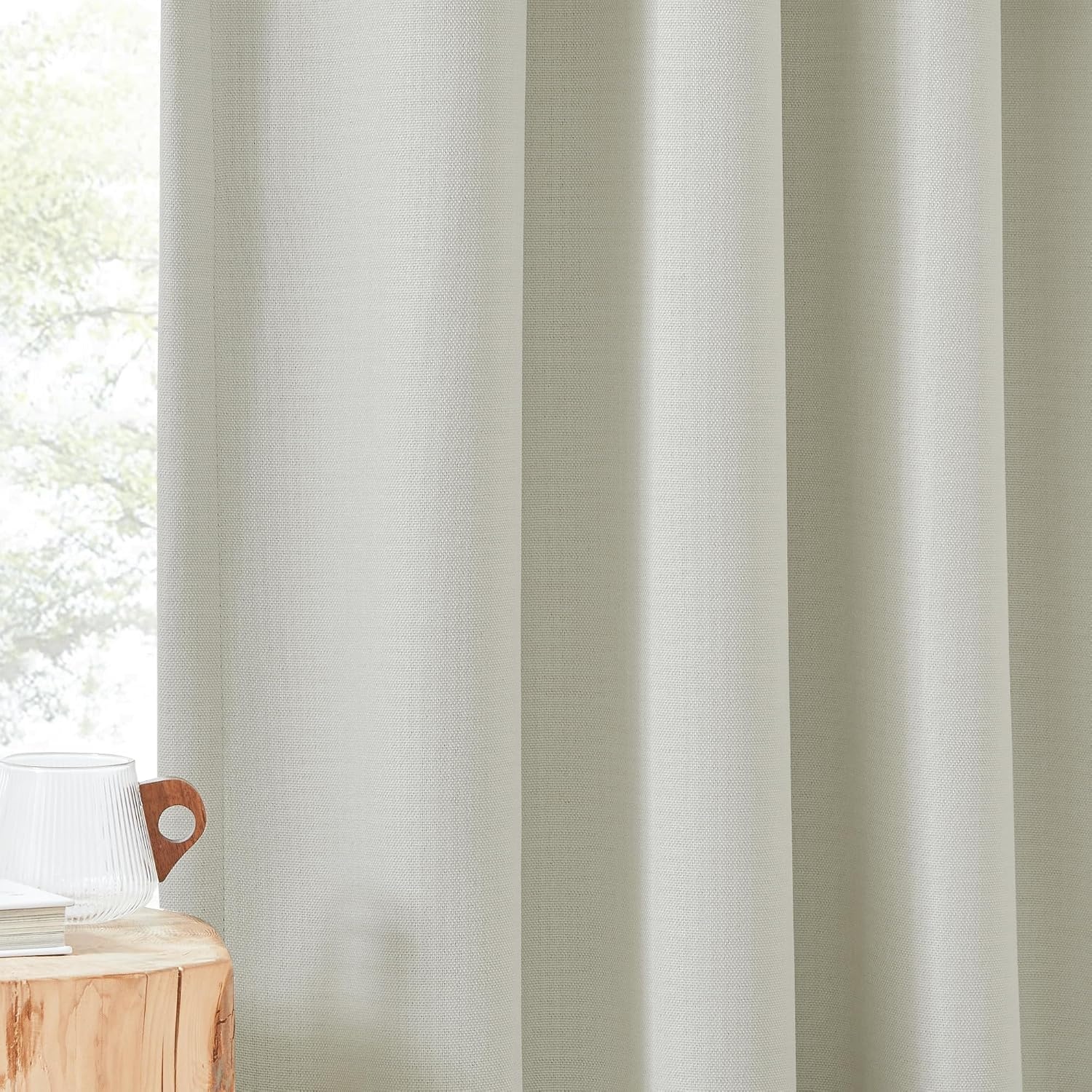 image:imageNICETOWN 2 Panels Faux Linen 100 Blackout Curtains for Living Room Rod PocketBack TabHook Belt Room Darkening Window Treatment with Liner Thermal Curtains for Bedroom Natural W50 x L96Natural