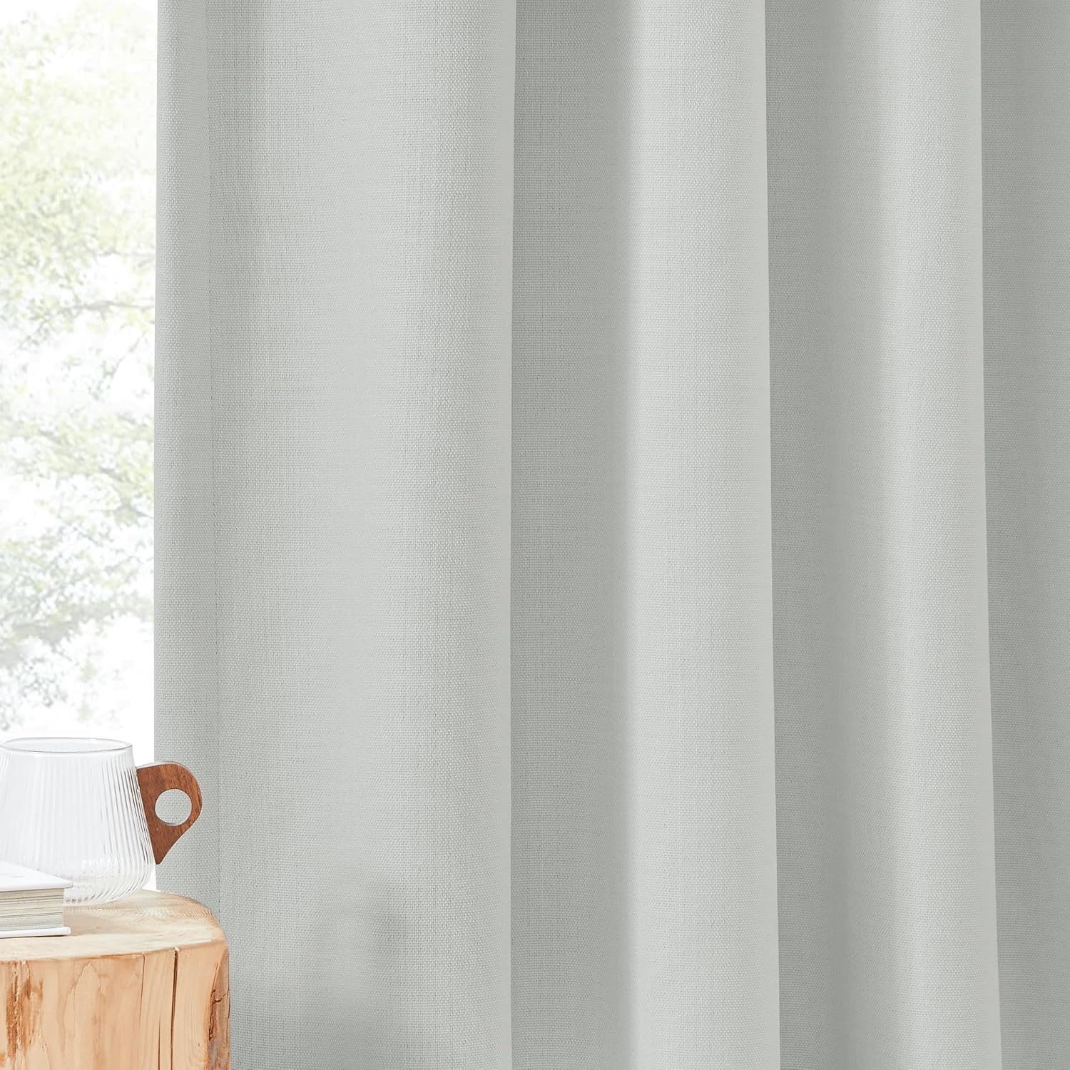 image:imageNICETOWN 2 Panels Faux Linen 100 Blackout Curtains for Living Room Rod PocketBack TabHook Belt Room Darkening Window Treatment with Liner Thermal Curtains for Bedroom Natural W50 x L96Greyish White