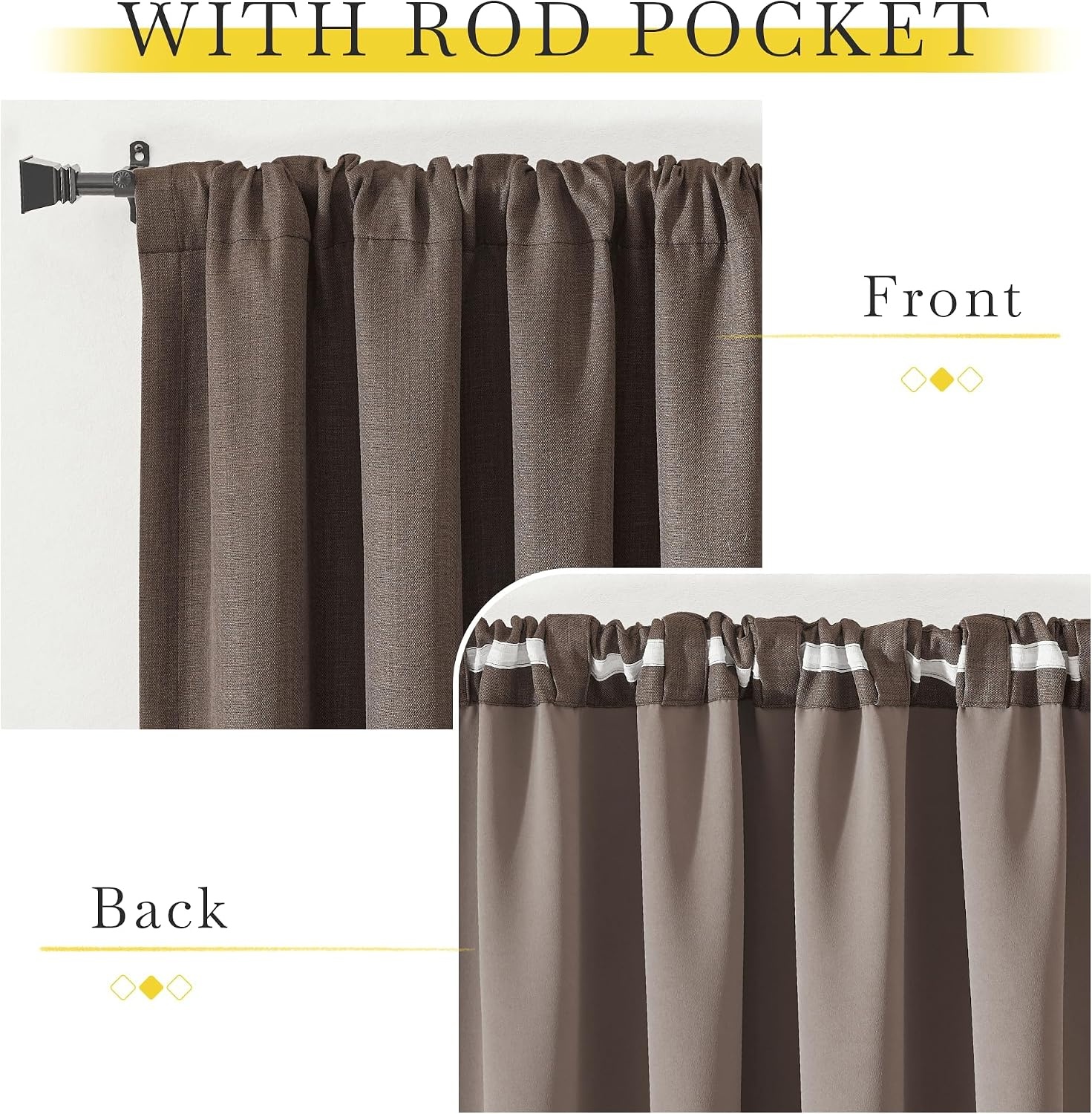image:imageNICETOWN 2 Panels Faux Linen 100 Blackout Curtains for Living Room Rod PocketBack TabHook Belt Room Darkening Window Treatment with Liner Thermal Curtains for Bedroom Natural W50 x L96Brown