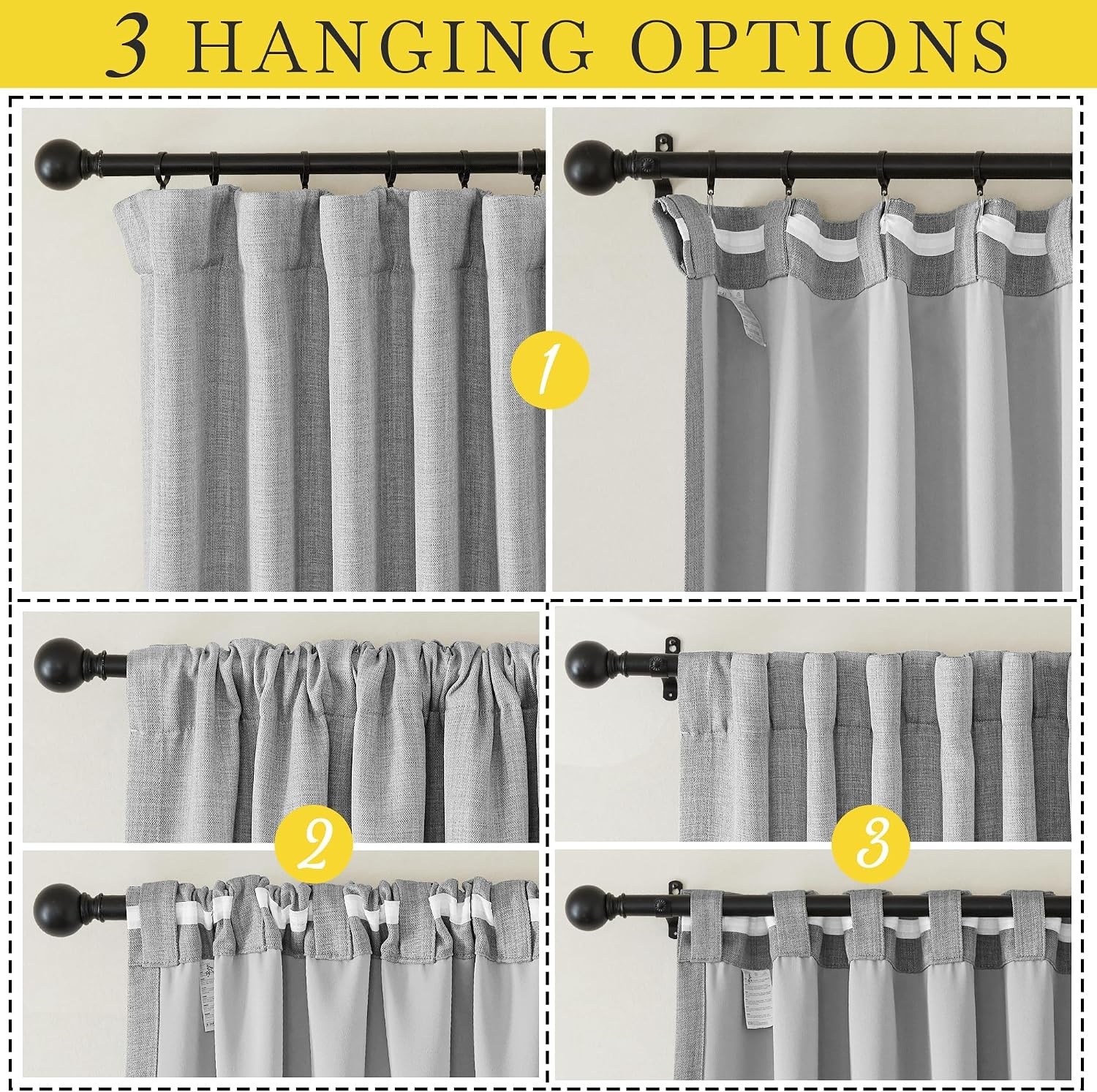 image:imageNICETOWN 2 Panels Faux Linen 100 Blackout Curtains for Living Room Rod PocketBack TabHook Belt Room Darkening Window Treatment with Liner Thermal Curtains for Bedroom Natural W50 x L96Light Grey