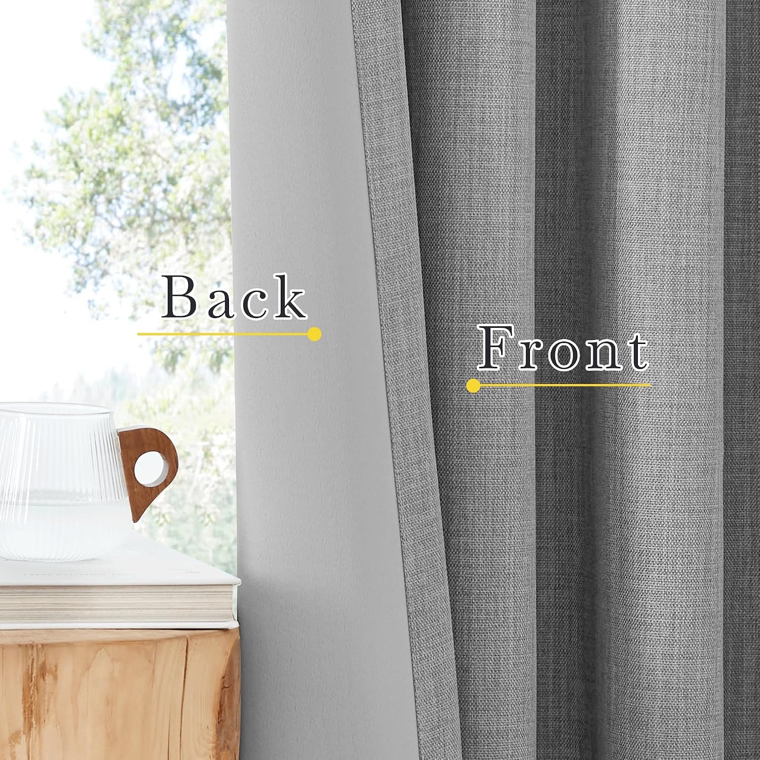 image:imageNICETOWN 2 Panels Faux Linen 100 Blackout Curtains for Living Room Rod PocketBack TabHook Belt Room Darkening Window Treatment with Liner Thermal Curtains for Bedroom Natural W50 x L96Light Grey