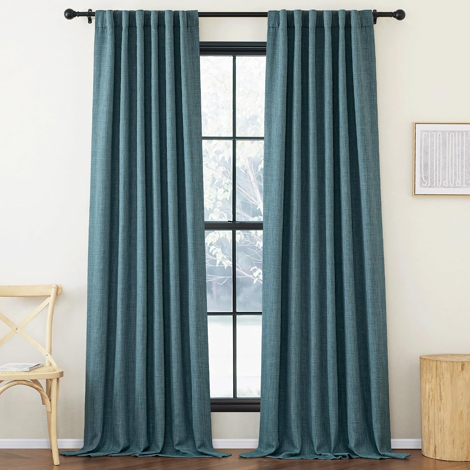 image:imageNICETOWN 2 Panels Faux Linen 100 Blackout Curtains for Living Room Rod PocketBack TabHook Belt Room Darkening Window Treatment with Liner Thermal Curtains for Bedroom Natural W50 x L96Greyish Blue