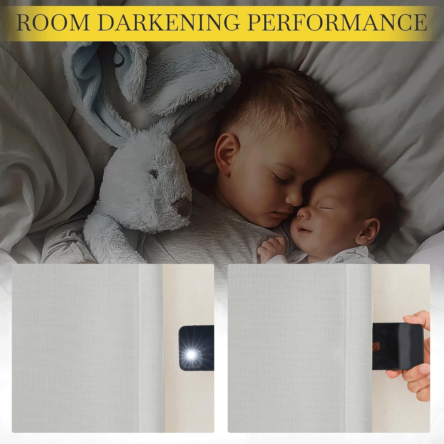 image:imageNICETOWN 2 Panels Faux Linen 100 Blackout Curtains for Living Room Rod PocketBack TabHook Belt Room Darkening Window Treatment with Liner Thermal Curtains for Bedroom Natural W50 x L96Greyish White