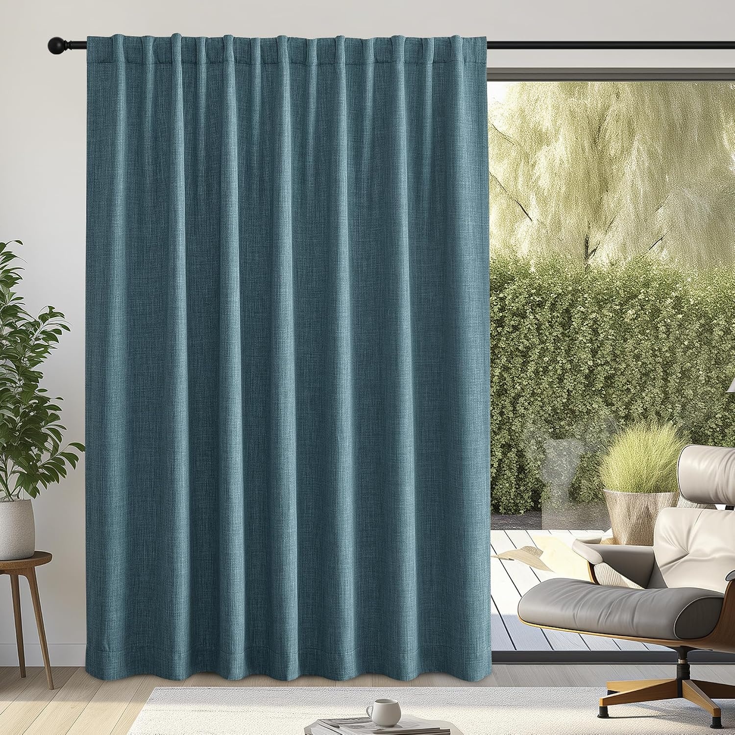 image:imageNICETOWN 2 Panels Faux Linen 100 Blackout Curtains for Living Room Rod PocketBack TabHook Belt Room Darkening Window Treatment with Liner Thermal Curtains for Bedroom Natural W50 x L96Greyish Blue