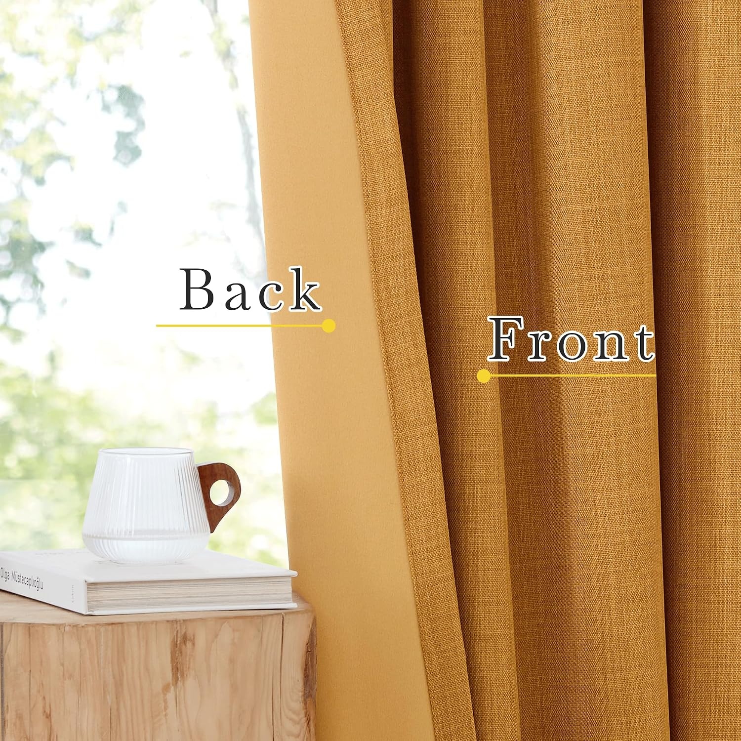 image:imageNICETOWN 2 Panels Faux Linen 100 Blackout Curtains for Living Room Rod PocketBack TabHook Belt Room Darkening Window Treatment with Liner Thermal Curtains for Bedroom Natural W50 x L96Hook Belt Gold Brown