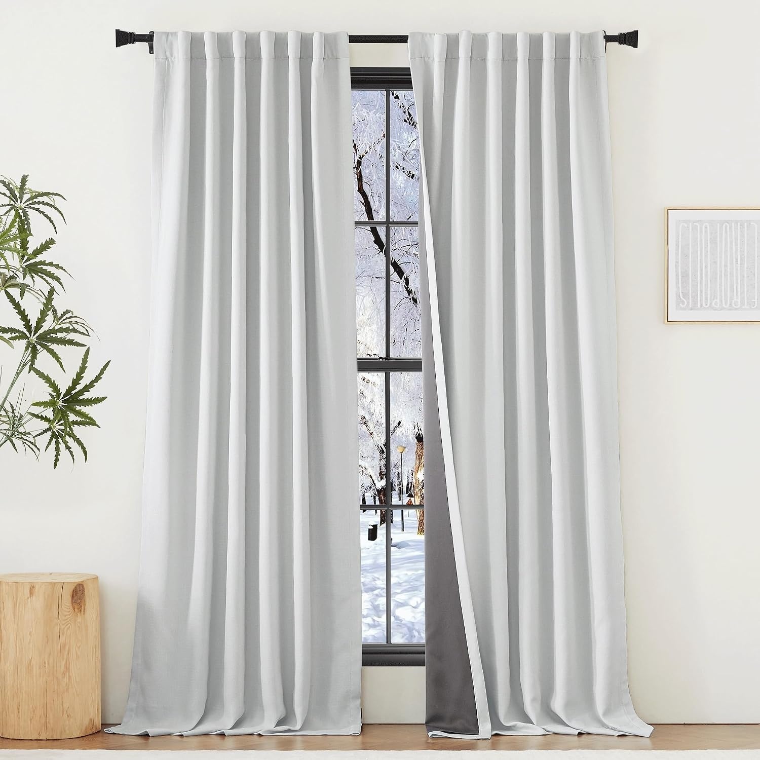 image:imageNICETOWN 2 Panels Faux Linen 100 Blackout Curtains for Living Room Rod PocketBack TabHook Belt Room Darkening Window Treatment with Liner Thermal Curtains for Bedroom Natural W50 x L96100 Blackout Greyish White