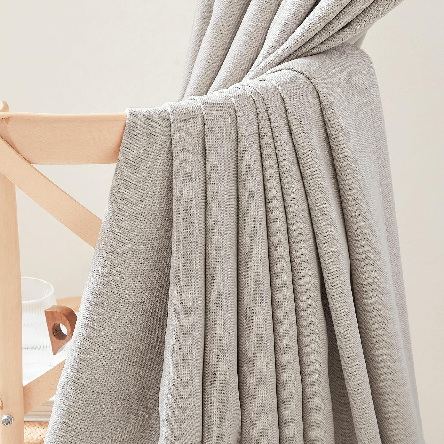 image:imageNICETOWN 2 Panels Faux Linen 100 Blackout Curtains for Living Room Rod PocketBack TabHook Belt Room Darkening Window Treatment with Liner Thermal Curtains for Bedroom Natural W50 x L96Hook Belt Angora