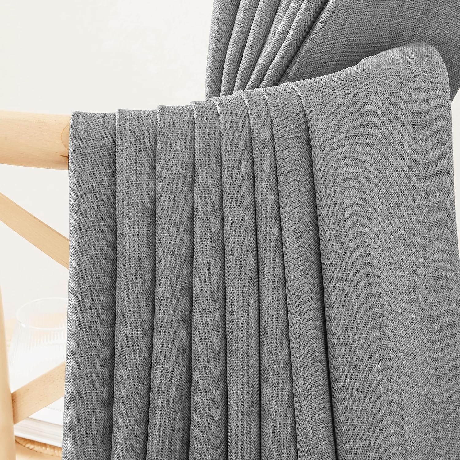 image:imageNICETOWN 2 Panels Faux Linen 100 Blackout Curtains for Living Room Rod PocketBack TabHook Belt Room Darkening Window Treatment with Liner Thermal Curtains for Bedroom Natural W50 x L96Light Grey