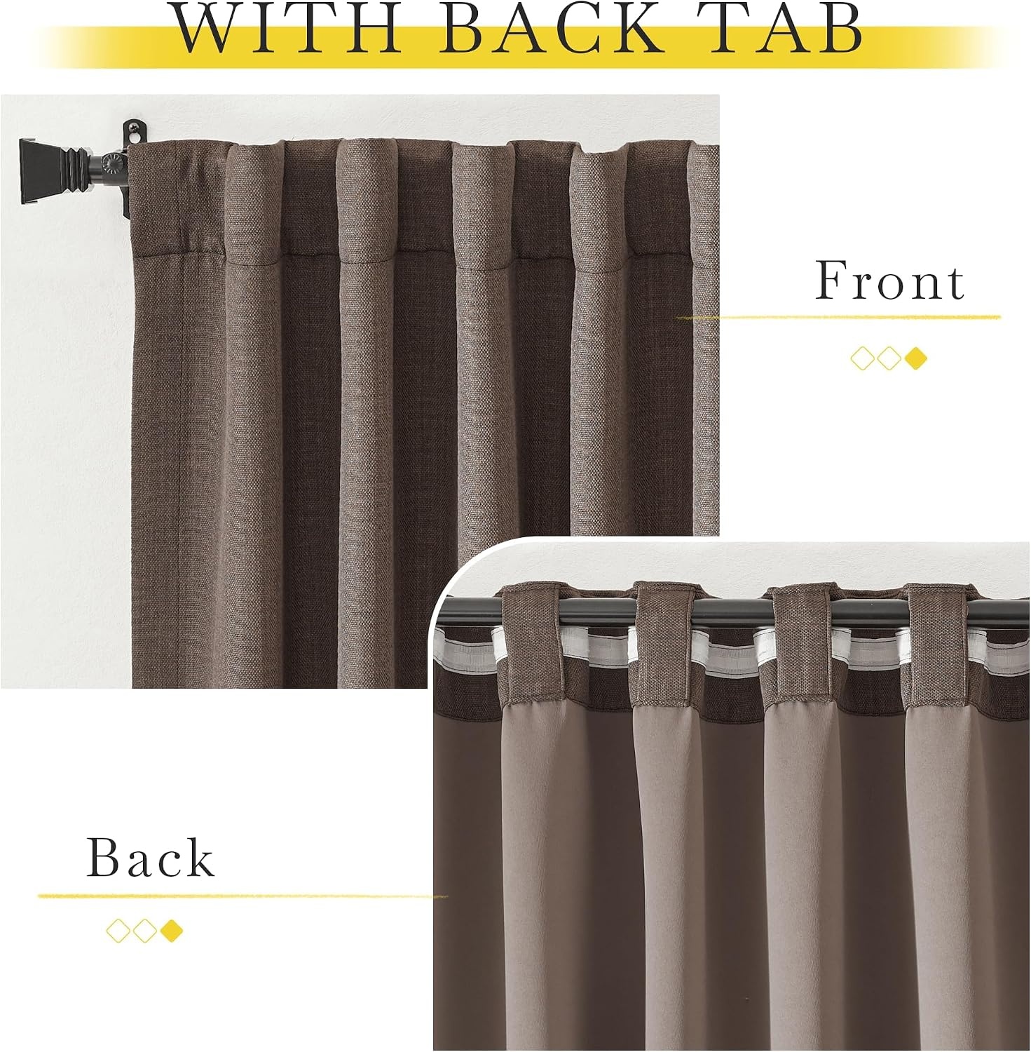 image:imageNICETOWN 2 Panels Faux Linen 100 Blackout Curtains for Living Room Rod PocketBack TabHook Belt Room Darkening Window Treatment with Liner Thermal Curtains for Bedroom Natural W50 x L96Brown