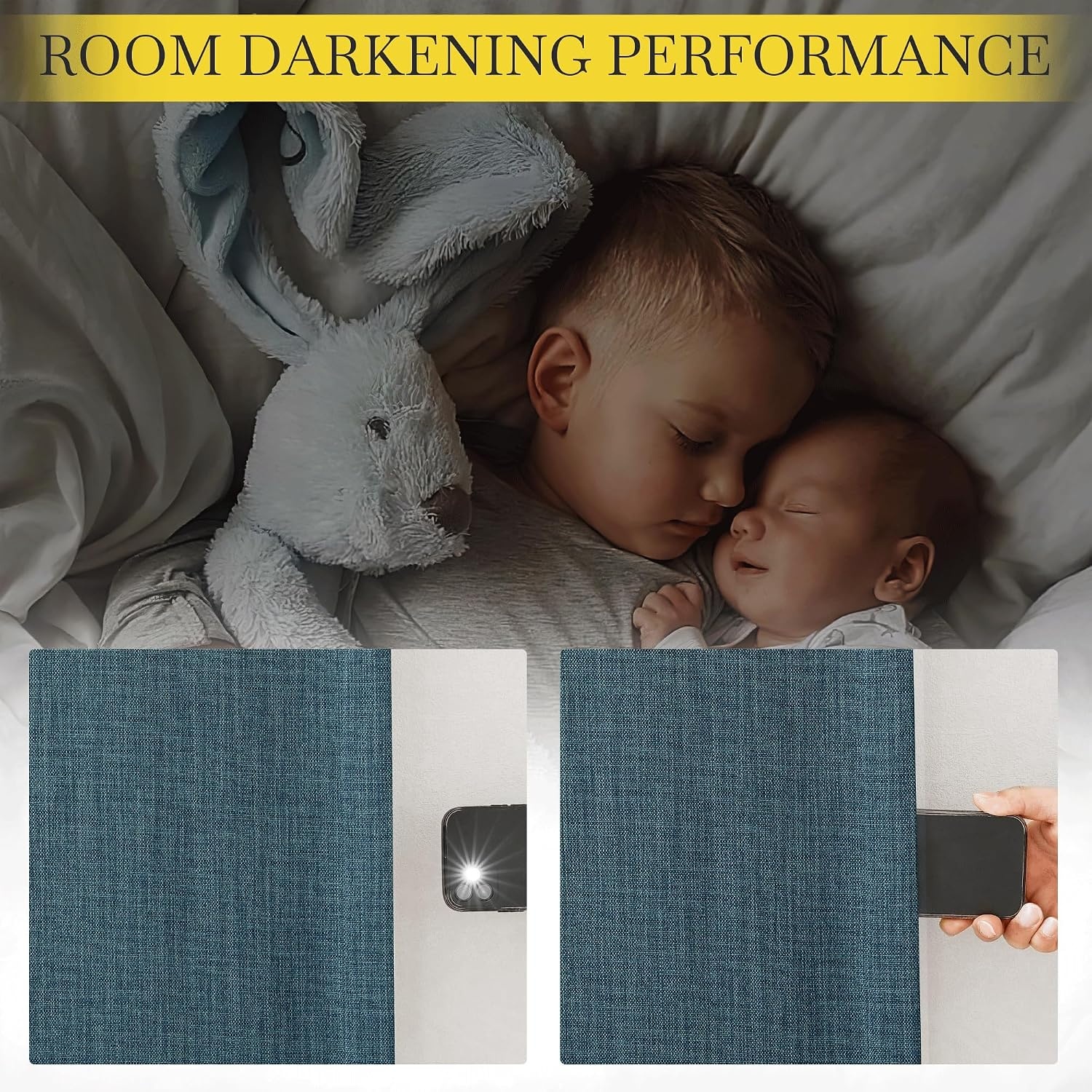 image:imageNICETOWN 2 Panels Faux Linen 100 Blackout Curtains for Living Room Rod PocketBack TabHook Belt Room Darkening Window Treatment with Liner Thermal Curtains for Bedroom Natural W50 x L96Greyish Blue