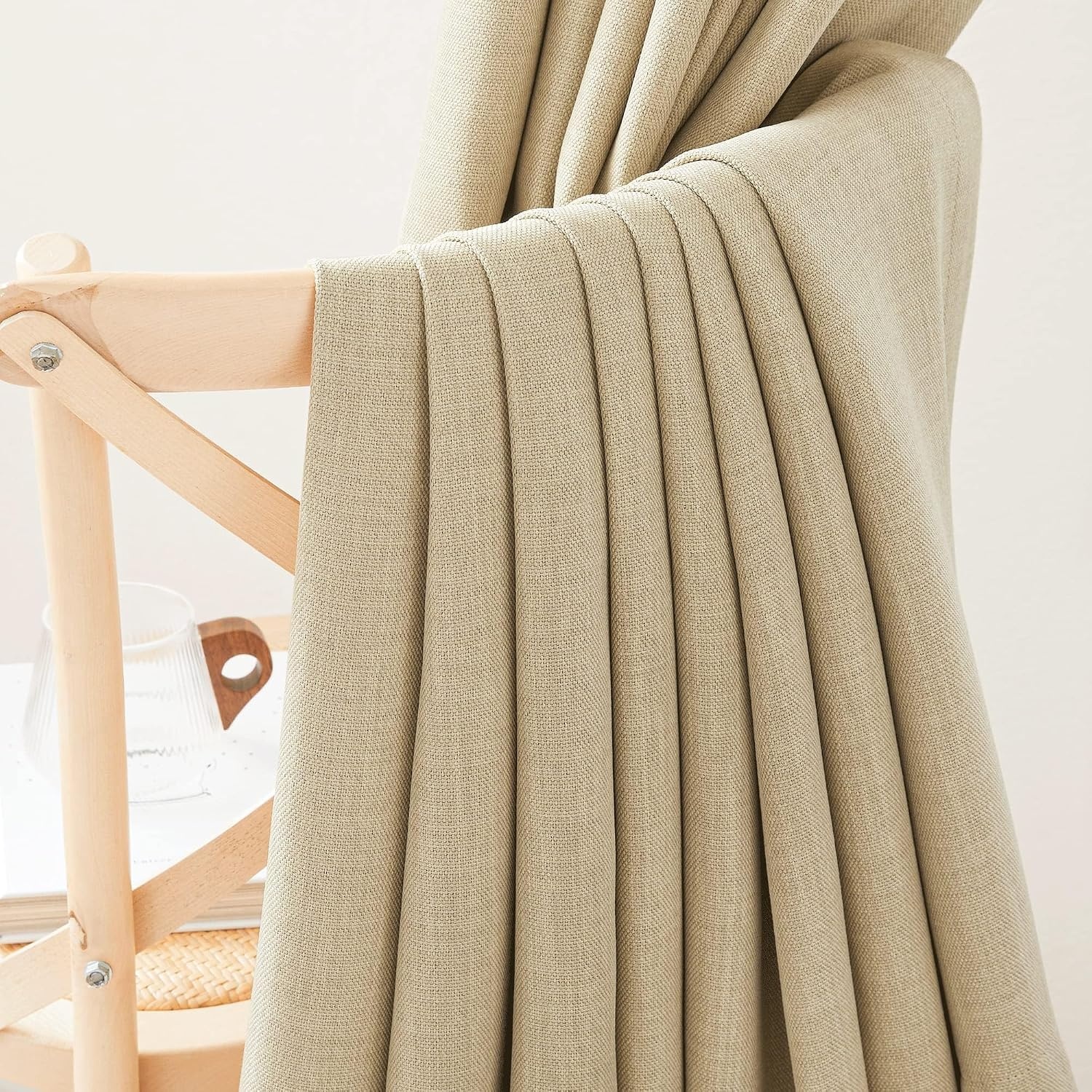 image:imageNICETOWN 2 Panels Faux Linen 100 Blackout Curtains for Living Room Rod PocketBack TabHook Belt Room Darkening Window Treatment with Liner Thermal Curtains for Bedroom Natural W50 x L96Oatmeal