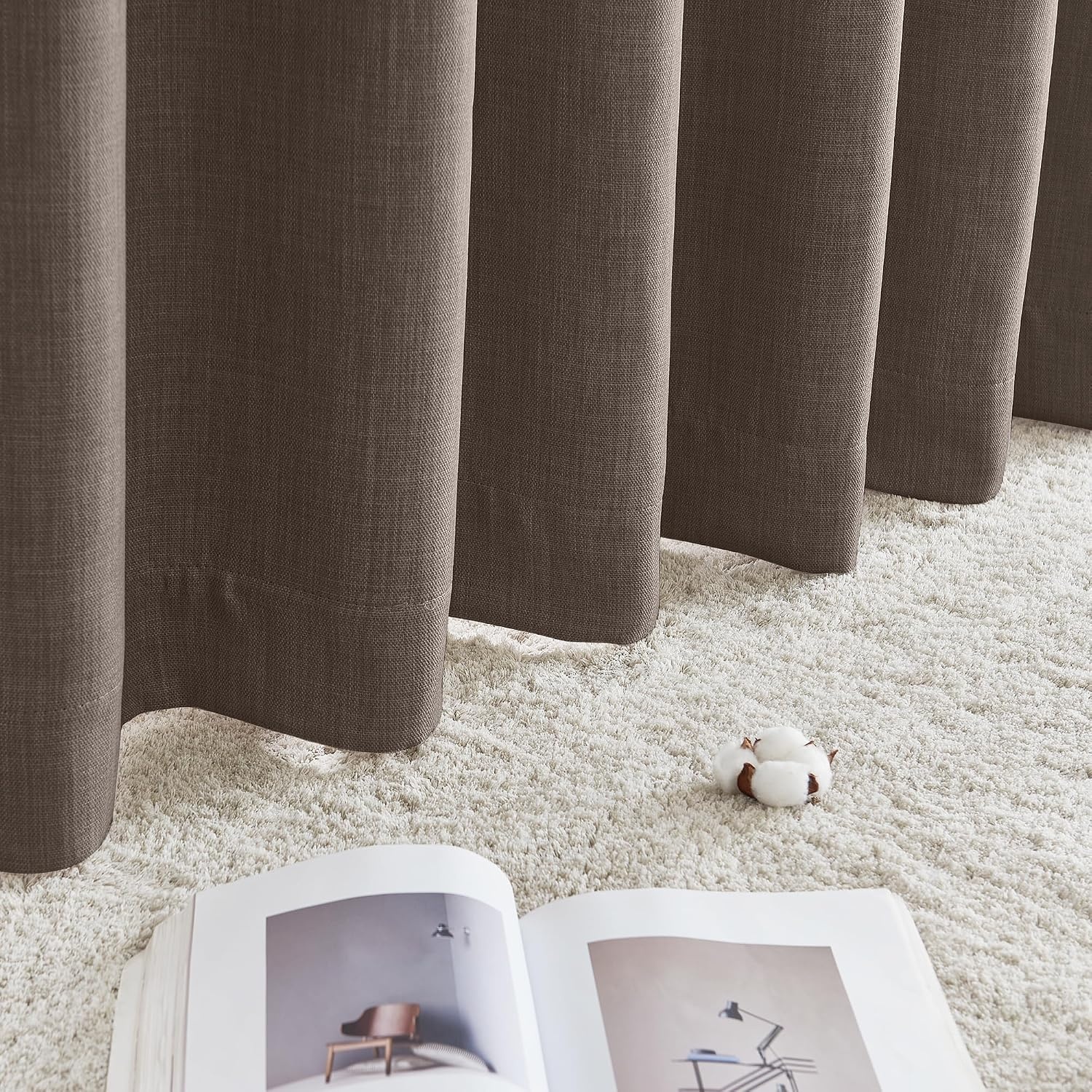 image:imageNICETOWN 2 Panels Faux Linen 100 Blackout Curtains for Living Room Rod PocketBack TabHook Belt Room Darkening Window Treatment with Liner Thermal Curtains for Bedroom Natural W50 x L96Brown
