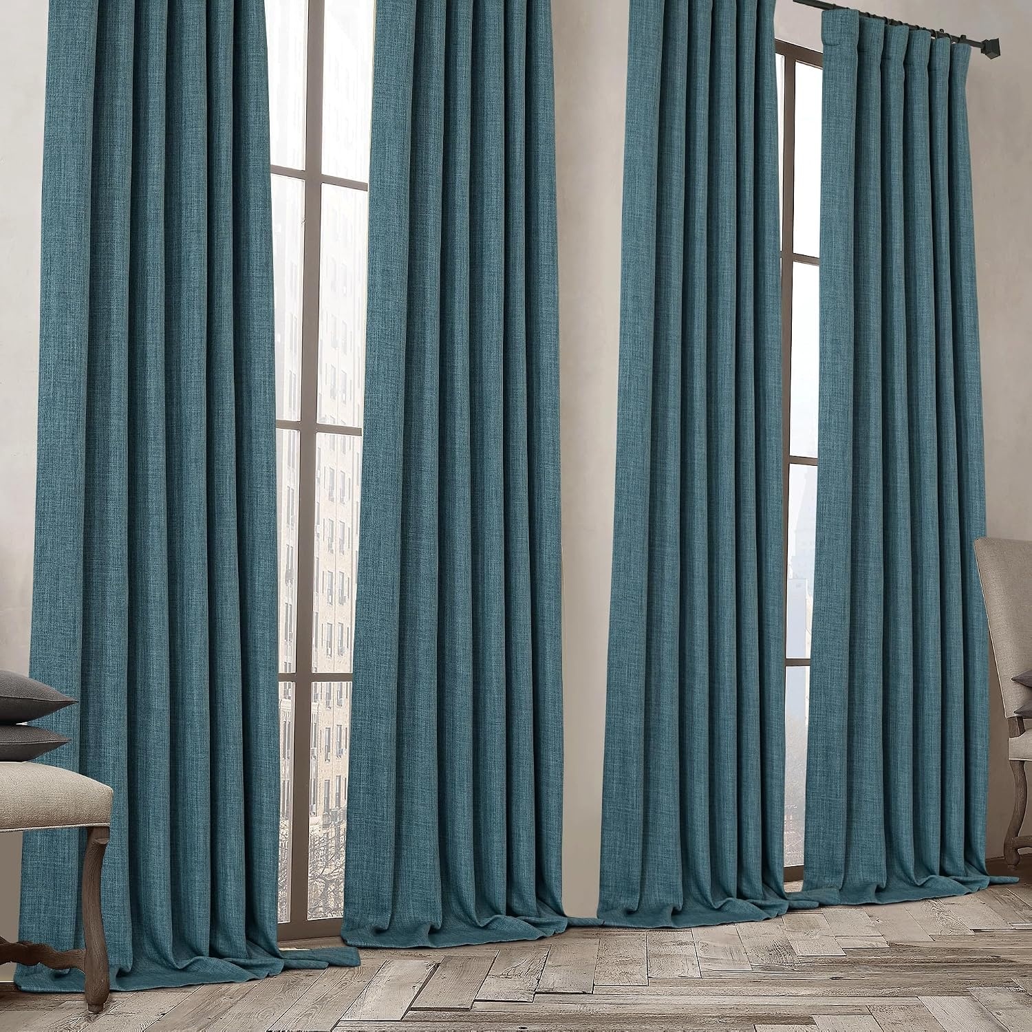 image:imageNICETOWN 2 Panels Faux Linen 100 Blackout Curtains for Living Room Rod PocketBack TabHook Belt Room Darkening Window Treatment with Liner Thermal Curtains for Bedroom Natural W50 x L96Greyish Blue