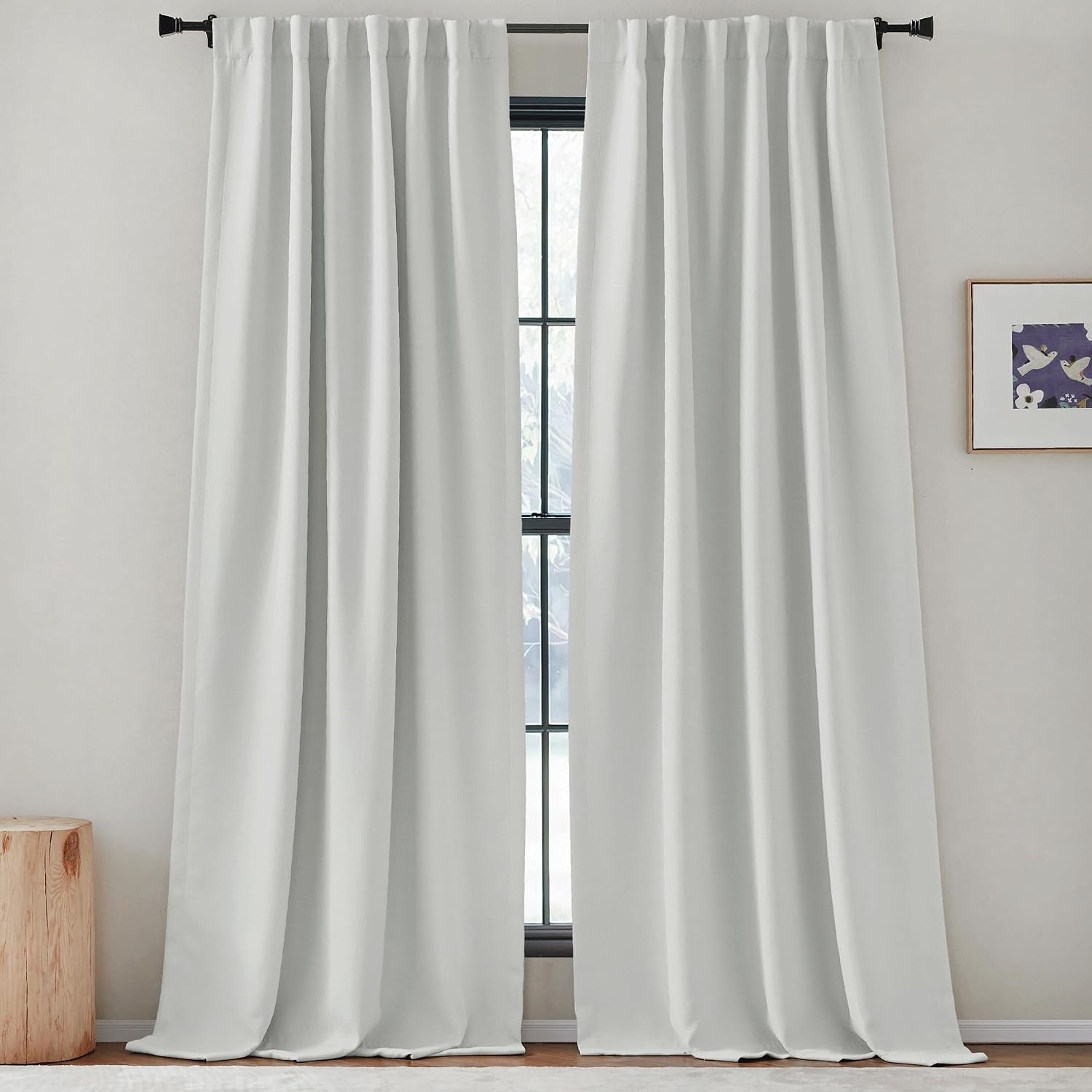 image:imageNICETOWN 2 Panels Faux Linen 100 Blackout Curtains for Living Room Rod PocketBack TabHook Belt Room Darkening Window Treatment with Liner Thermal Curtains for Bedroom Natural W50 x L96Greyish White