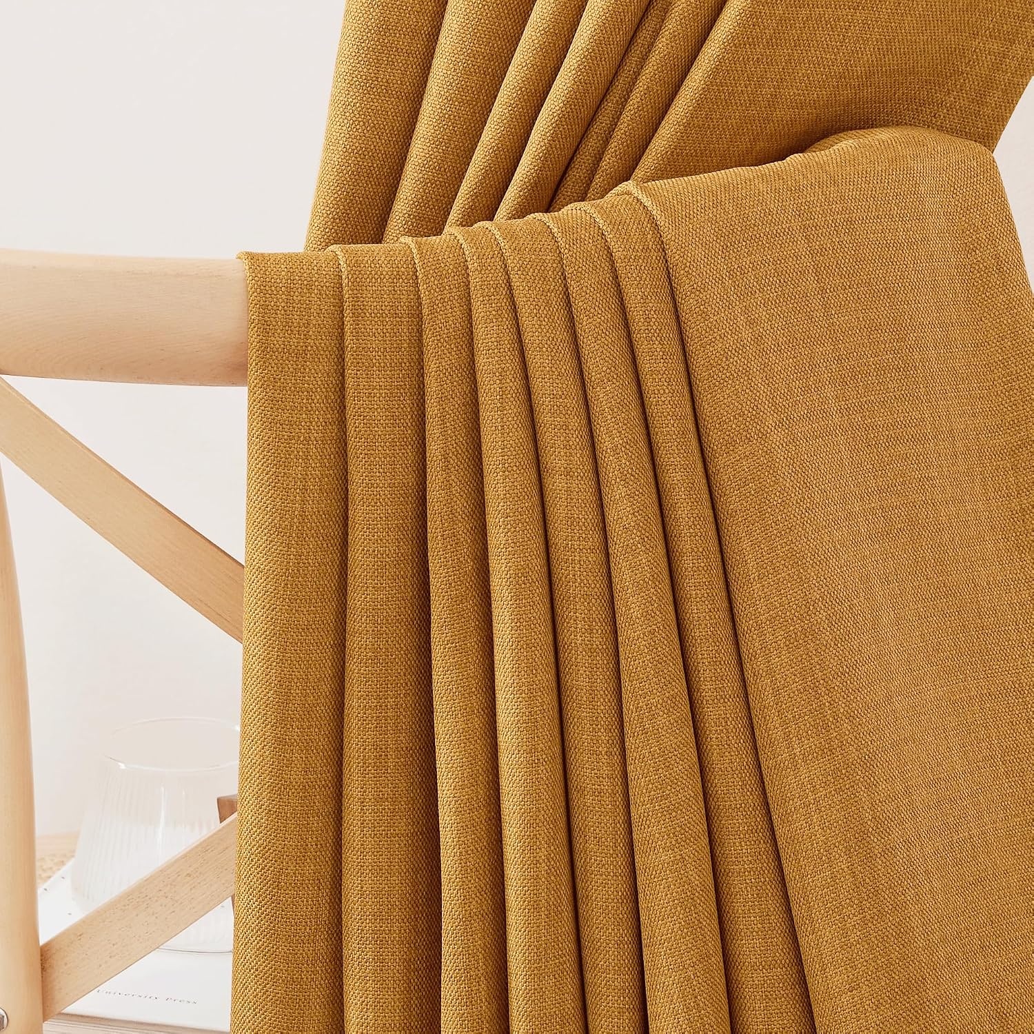 image:imageNICETOWN 2 Panels Faux Linen 100 Blackout Curtains for Living Room Rod PocketBack TabHook Belt Room Darkening Window Treatment with Liner Thermal Curtains for Bedroom Natural W50 x L96Hook Belt Gold Brown