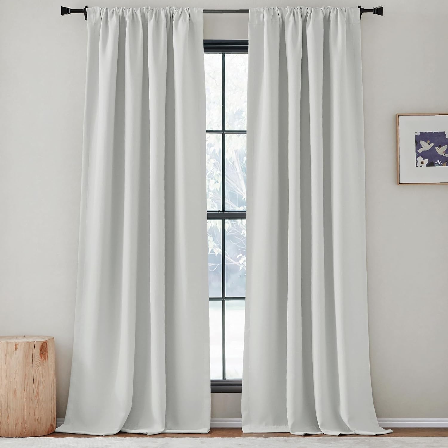 image:imageNICETOWN 2 Panels Faux Linen 100 Blackout Curtains for Living Room Rod PocketBack TabHook Belt Room Darkening Window Treatment with Liner Thermal Curtains for Bedroom Natural W50 x L96Greyish White