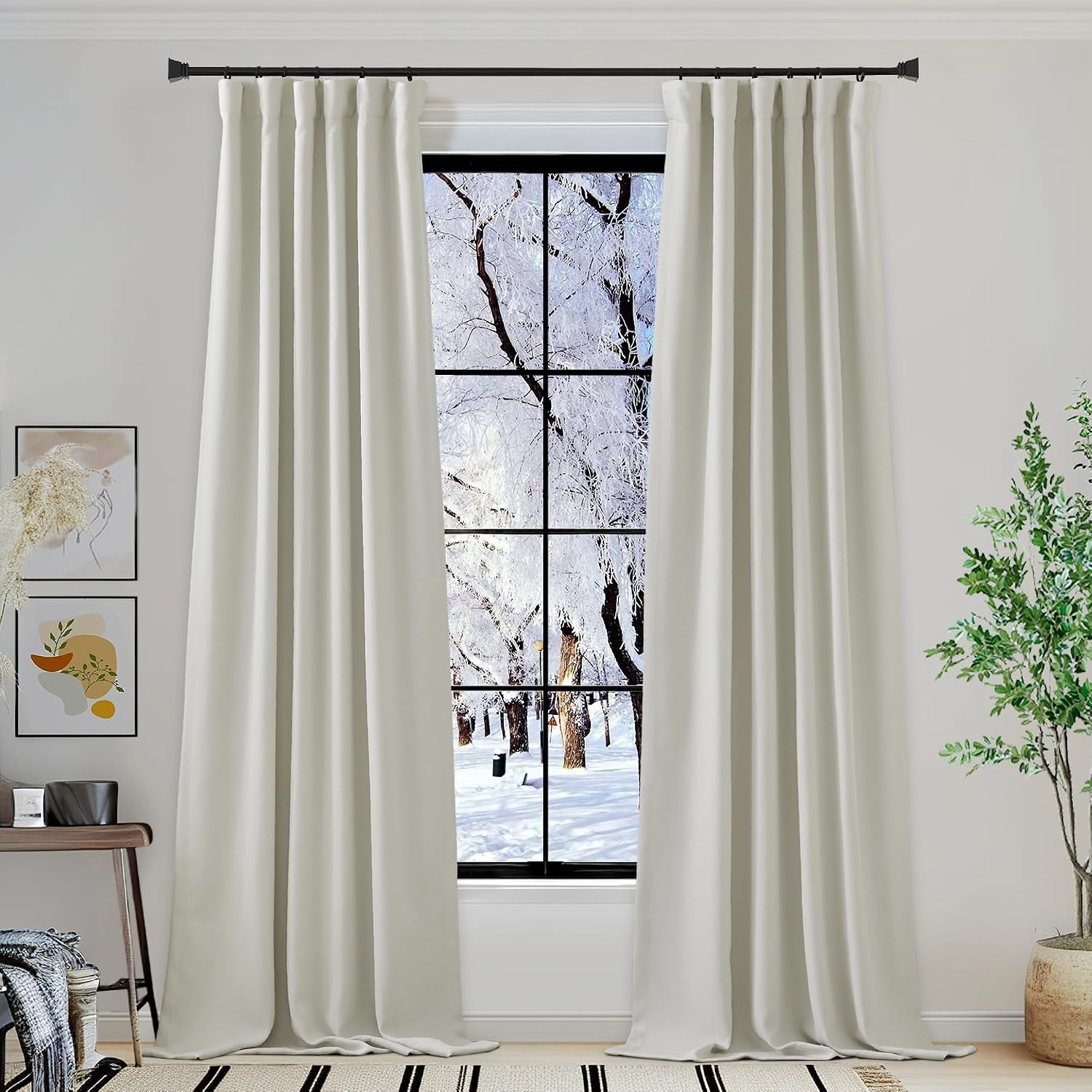 image:imageNICETOWN 2 Panels Faux Linen 100 Blackout Curtains for Living Room Rod PocketBack TabHook Belt Room Darkening Window Treatment with Liner Thermal Curtains for Bedroom Natural W50 x L96Natural