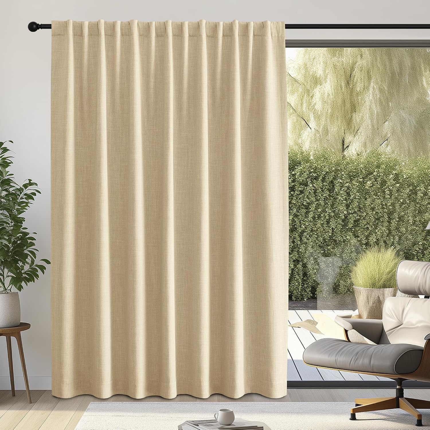 image:imageNICETOWN 2 Panels Faux Linen 100 Blackout Curtains for Living Room Rod PocketBack TabHook Belt Room Darkening Window Treatment with Liner Thermal Curtains for Bedroom Natural W50 x L96Oatmeal