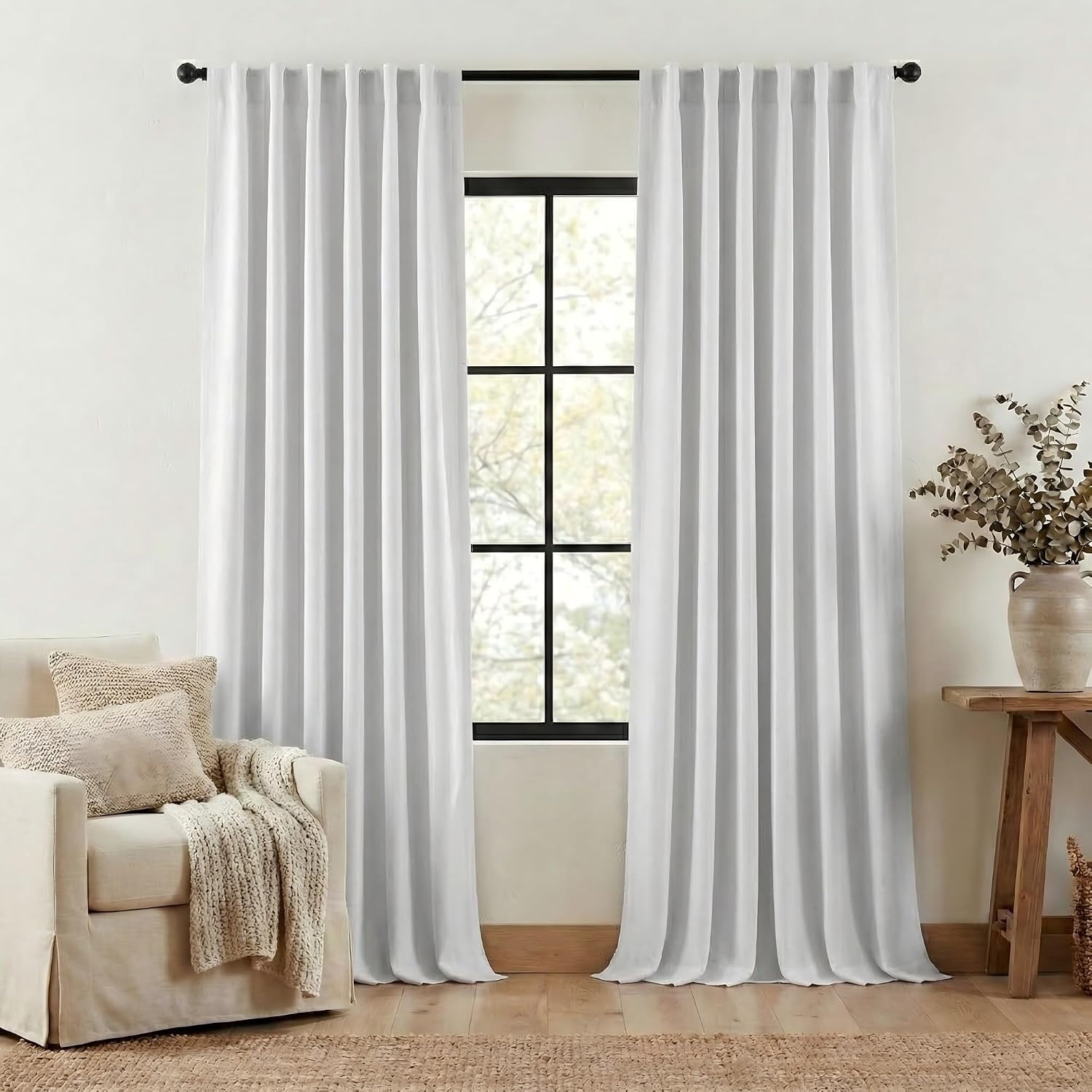 image:imageNICETOWN 2 Panels Faux Linen 100 Blackout Curtains for Living Room Rod PocketBack TabHook Belt Room Darkening Window Treatment with Liner Thermal Curtains for Bedroom Natural W50 x L96100 Blackout Greyish White