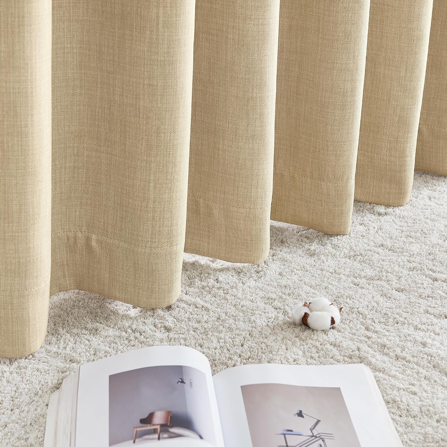 image:imageNICETOWN 2 Panels Faux Linen 100 Blackout Curtains for Living Room Rod PocketBack TabHook Belt Room Darkening Window Treatment with Liner Thermal Curtains for Bedroom Natural W50 x L96Oatmeal