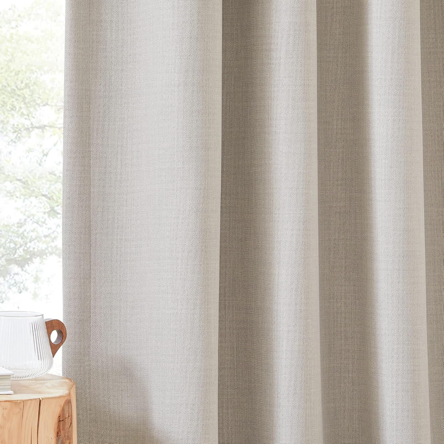 image:imageNICETOWN 2 Panels Faux Linen 100 Blackout Curtains for Living Room Rod PocketBack TabHook Belt Room Darkening Window Treatment with Liner Thermal Curtains for Bedroom Natural W50 x L96Hook Belt Angora