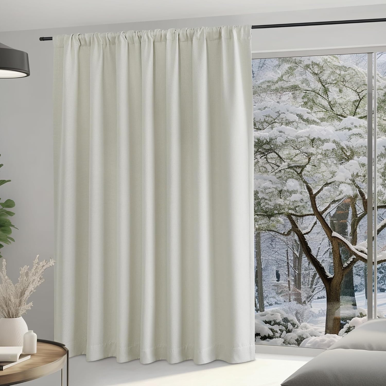 image:imageNICETOWN 2 Panels Faux Linen 100 Blackout Curtains for Living Room Rod PocketBack TabHook Belt Room Darkening Window Treatment with Liner Thermal Curtains for Bedroom Natural W50 x L96Natural
