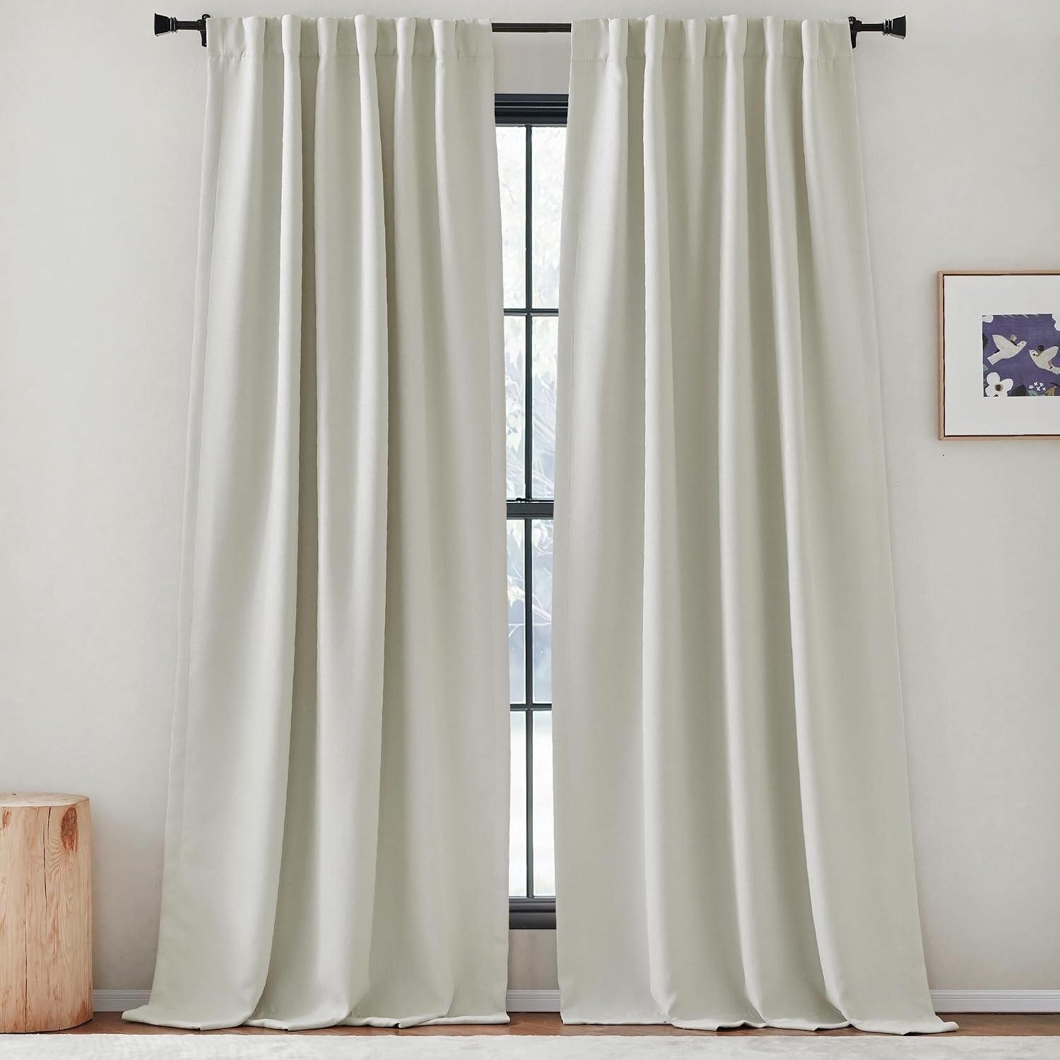 image:imageNICETOWN 2 Panels Faux Linen 100 Blackout Curtains for Living Room Rod PocketBack TabHook Belt Room Darkening Window Treatment with Liner Thermal Curtains for Bedroom Natural W50 x L96Natural